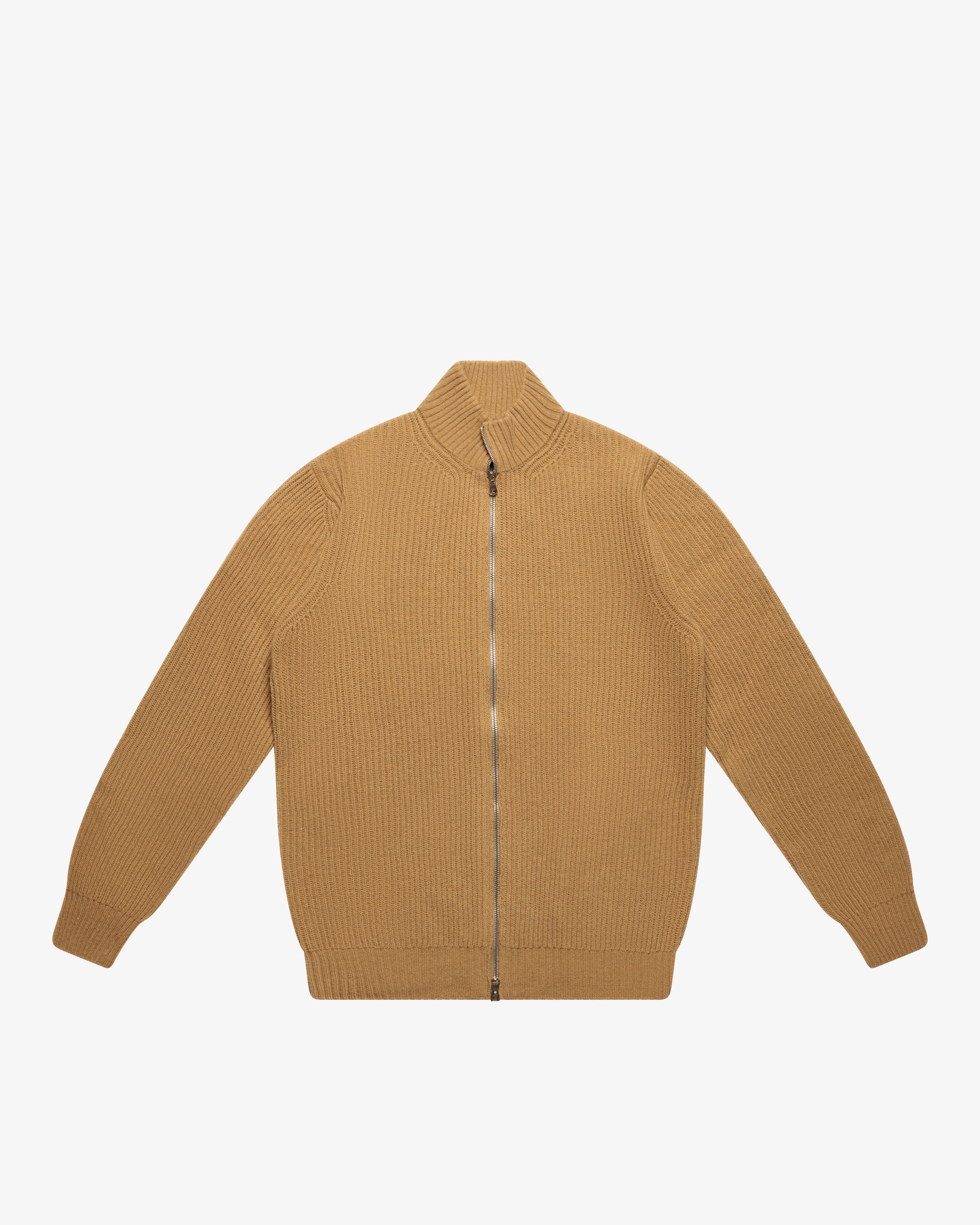 Maglione full-zip a costa inglese cammello