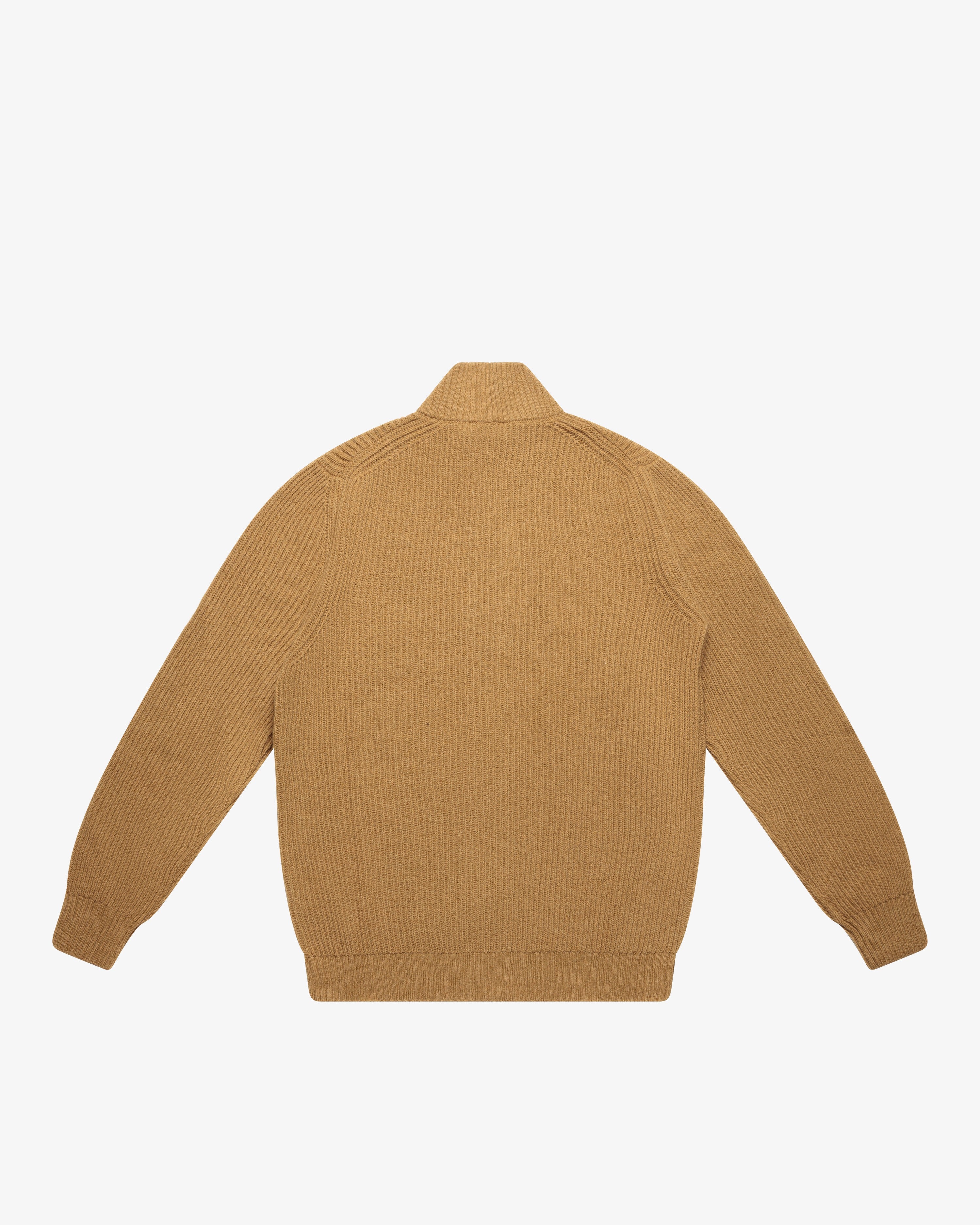 Maglione full-zip a costa inglese cammello