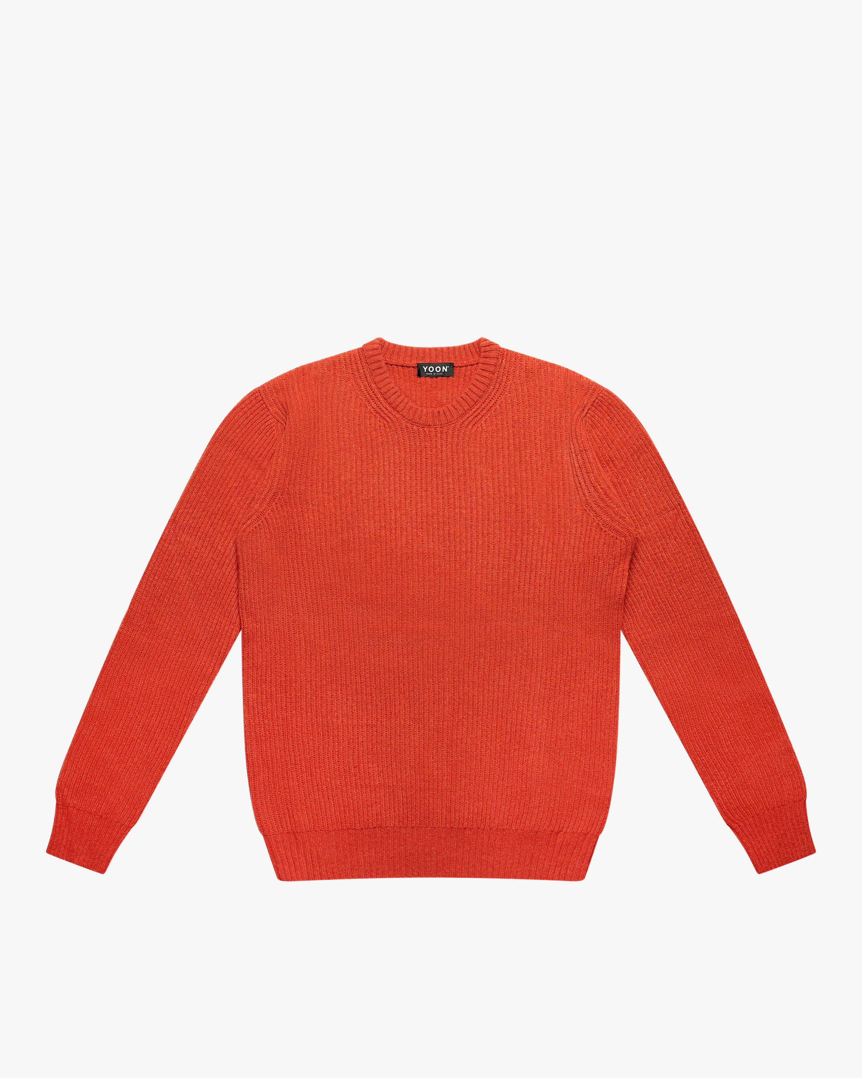 Maglione girocollo a costa inglese arancione