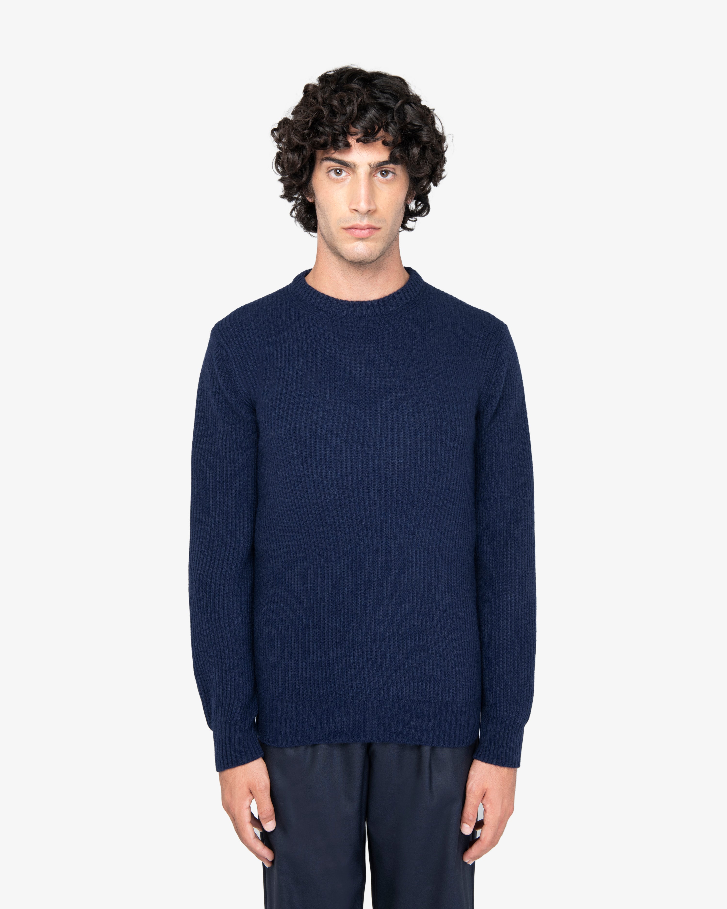 Maglione girocollo a costa inglese blu
