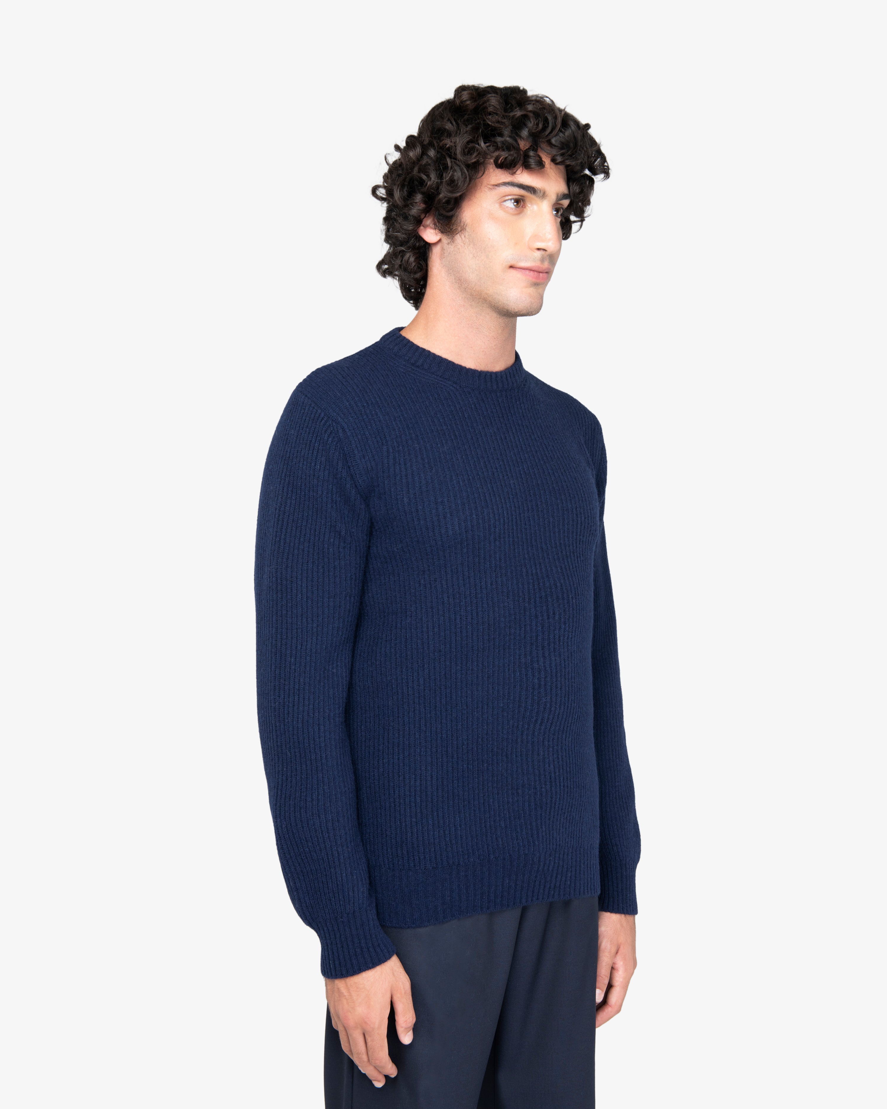 Maglione girocollo a costa inglese blu