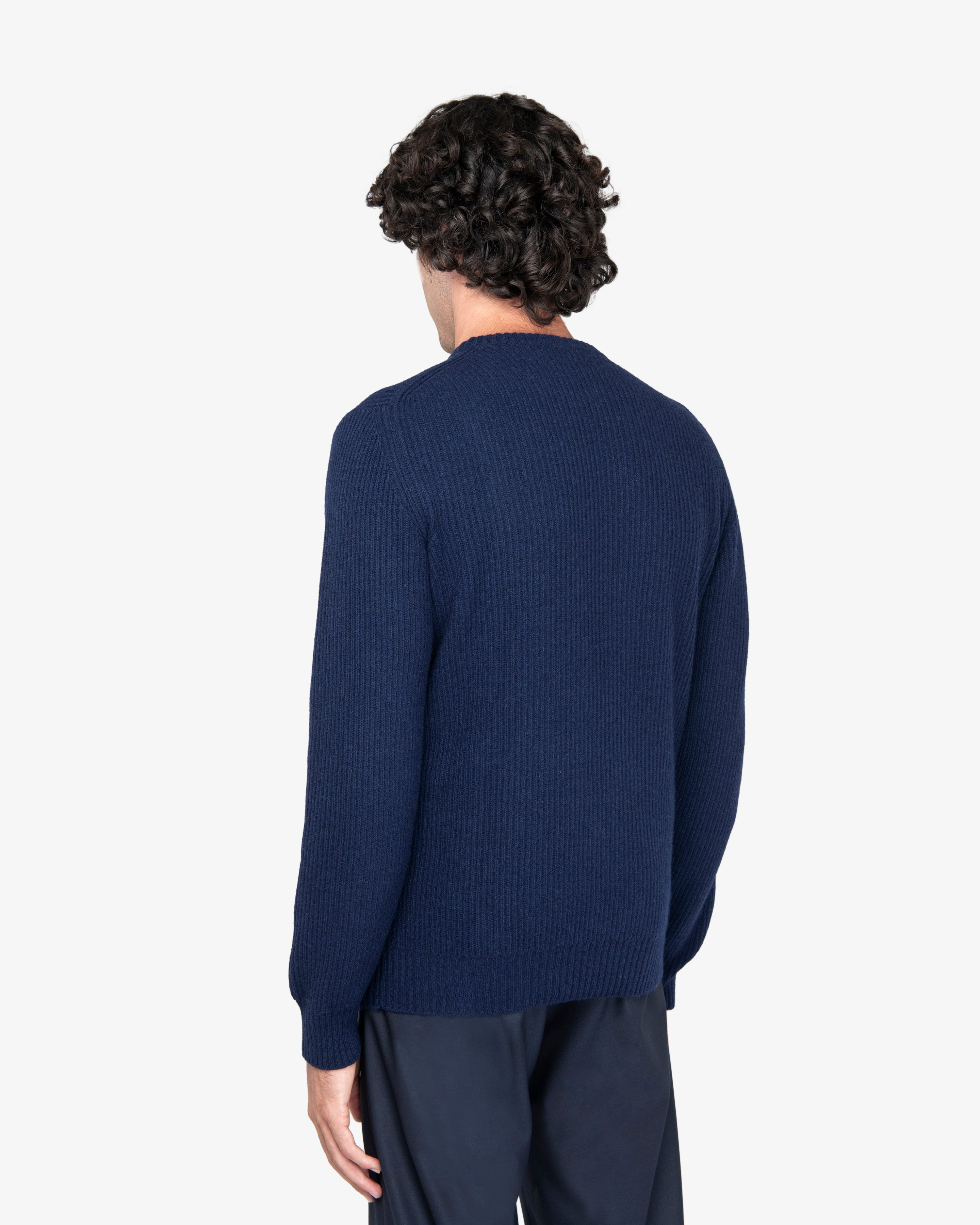 Maglione girocollo a costa inglese blu