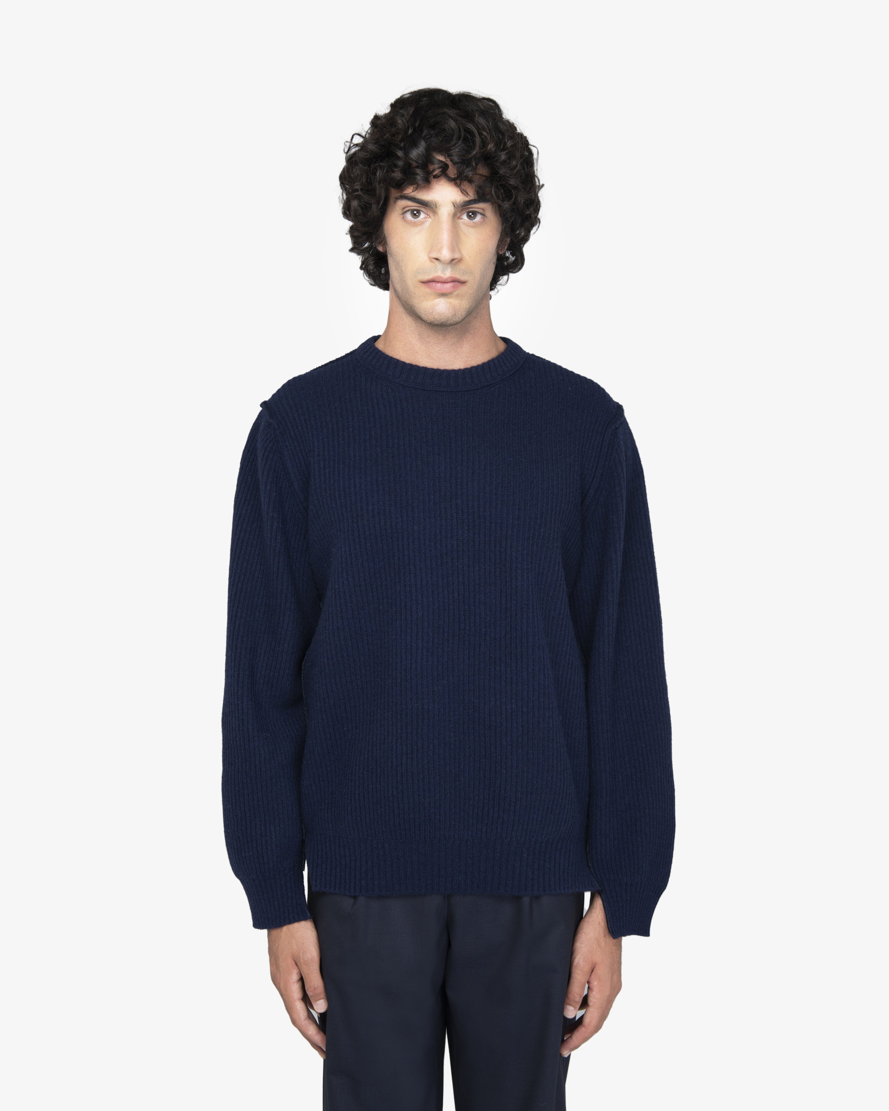 Blue English Rib Crewneck Sweater