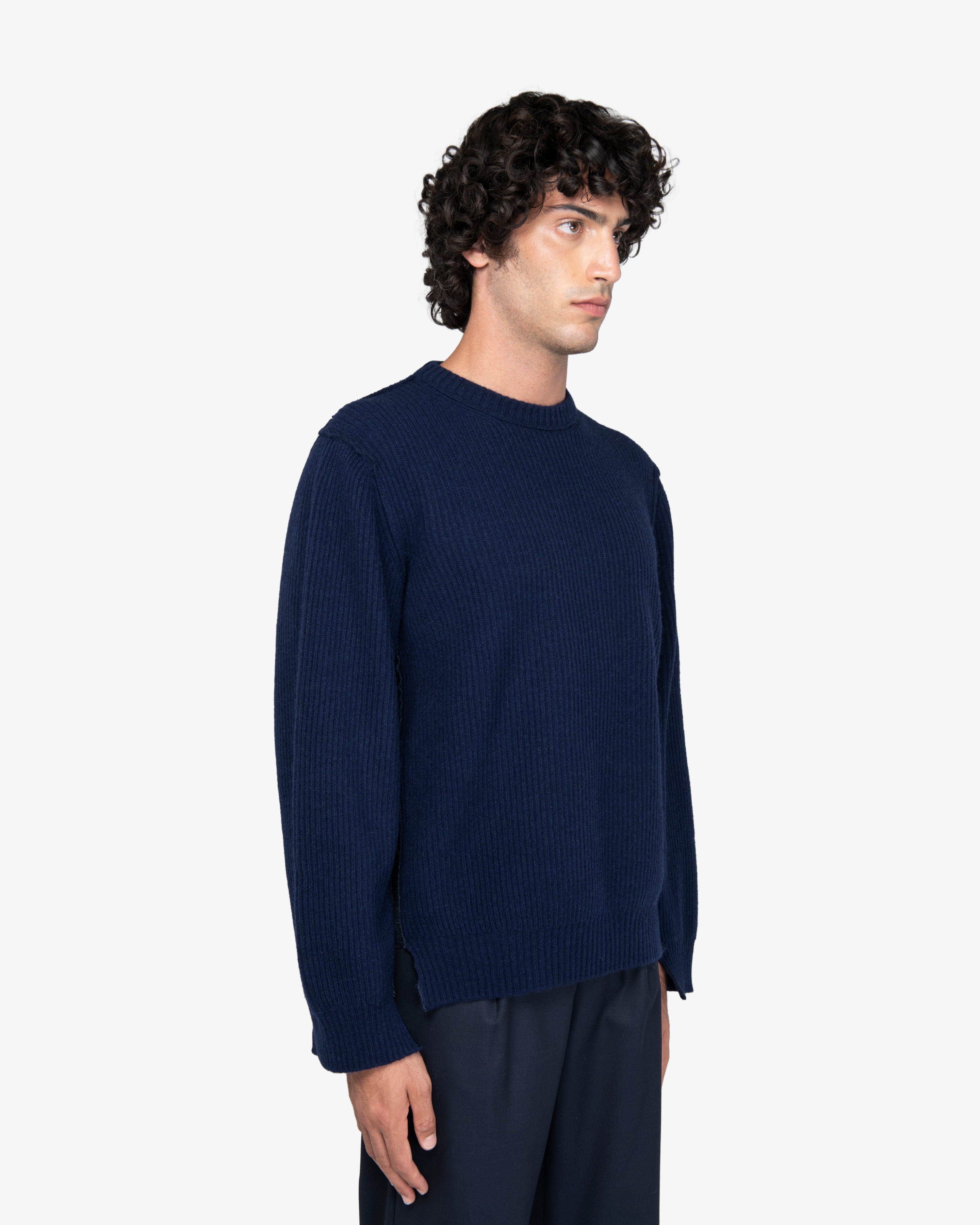 Blue English Rib Crewneck Sweater