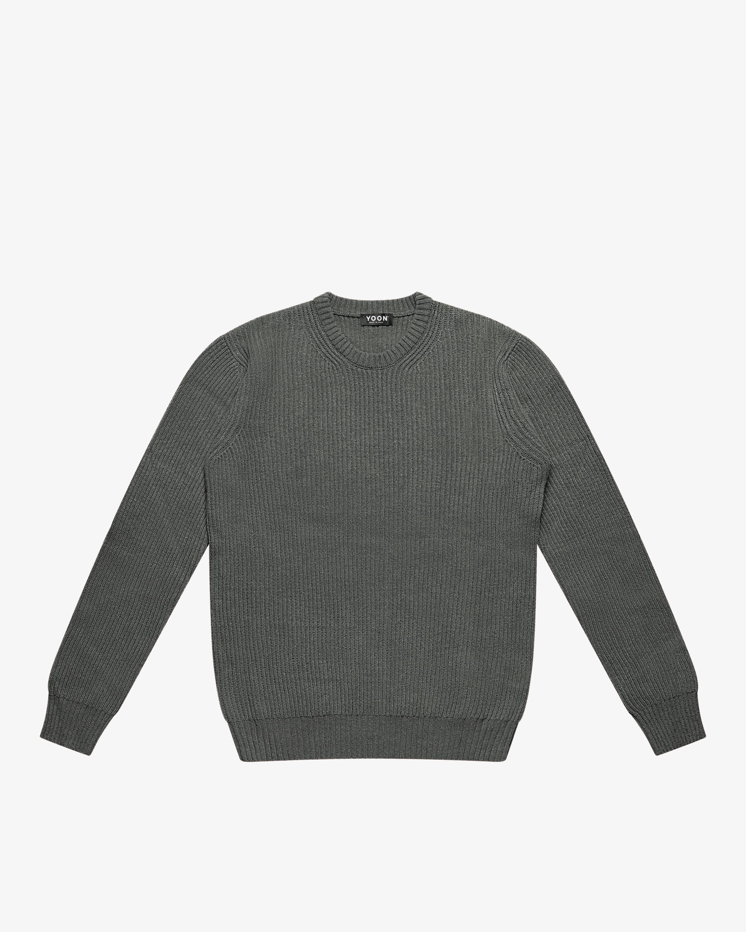Maglione girocollo a costa inglese grigio