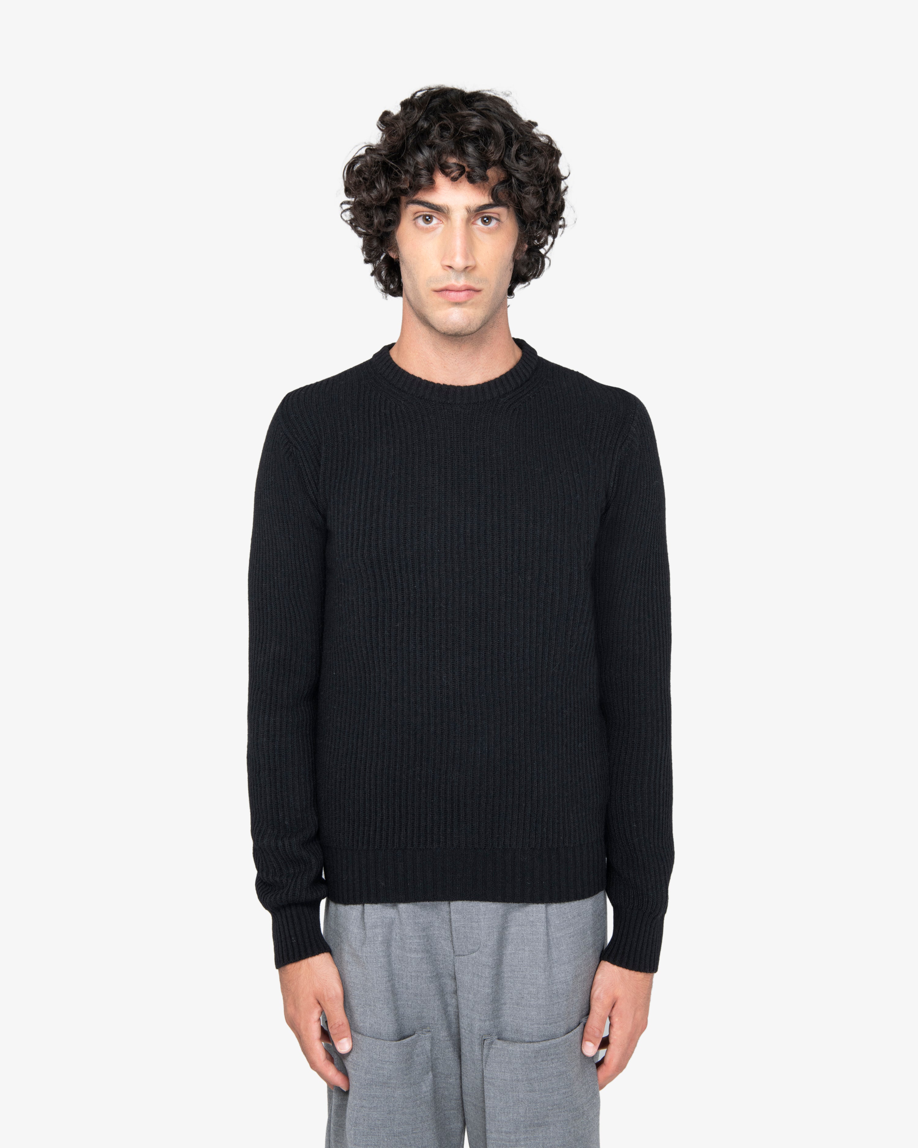Black English Rib Crewneck Sweater
