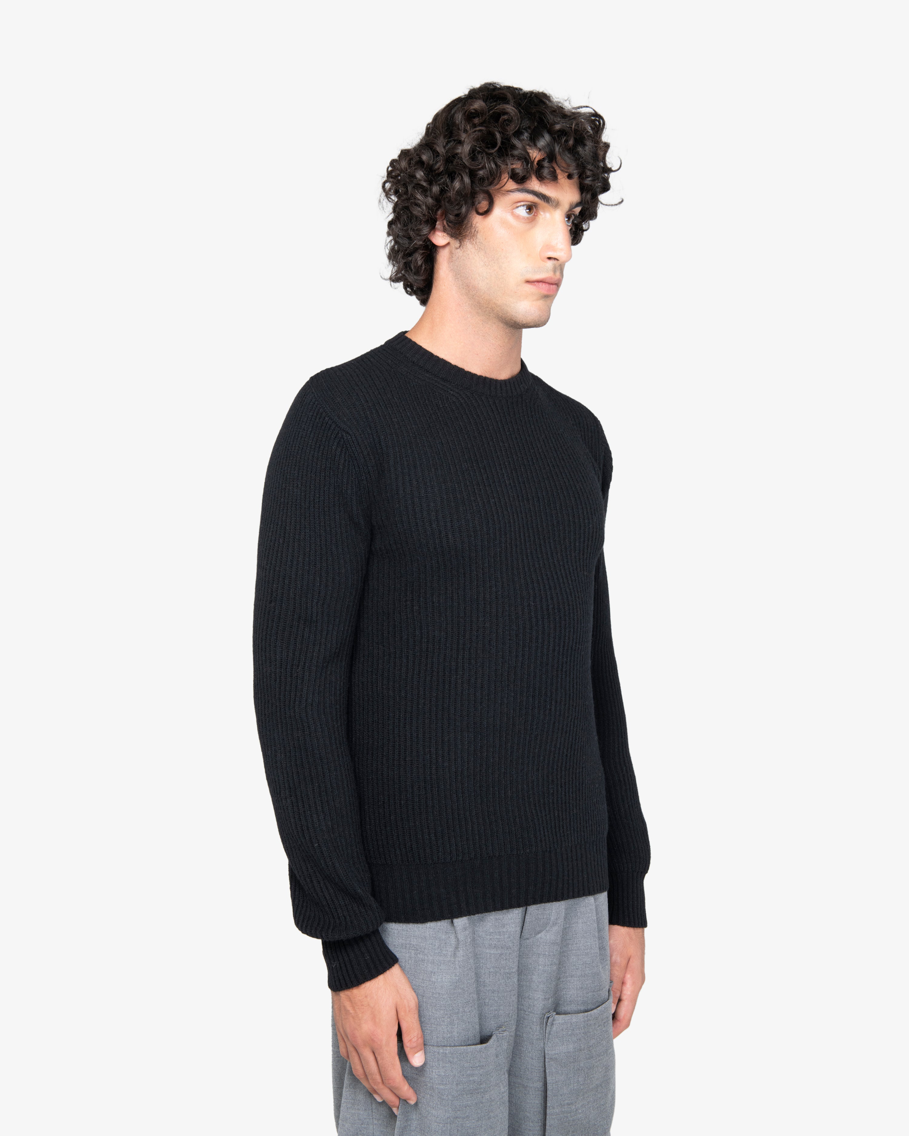 Black English Rib Crewneck Sweater