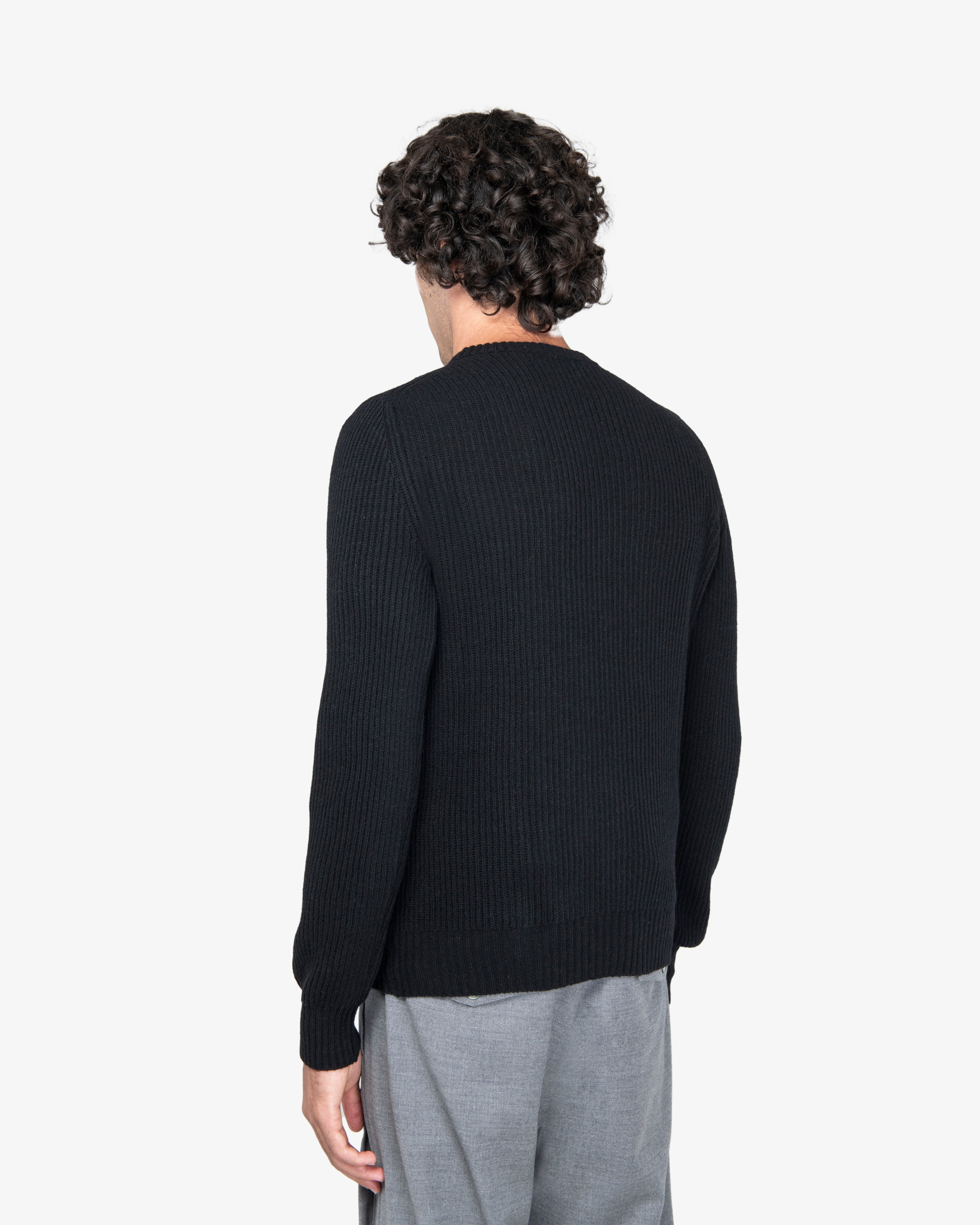 Black English Rib Crewneck Sweater