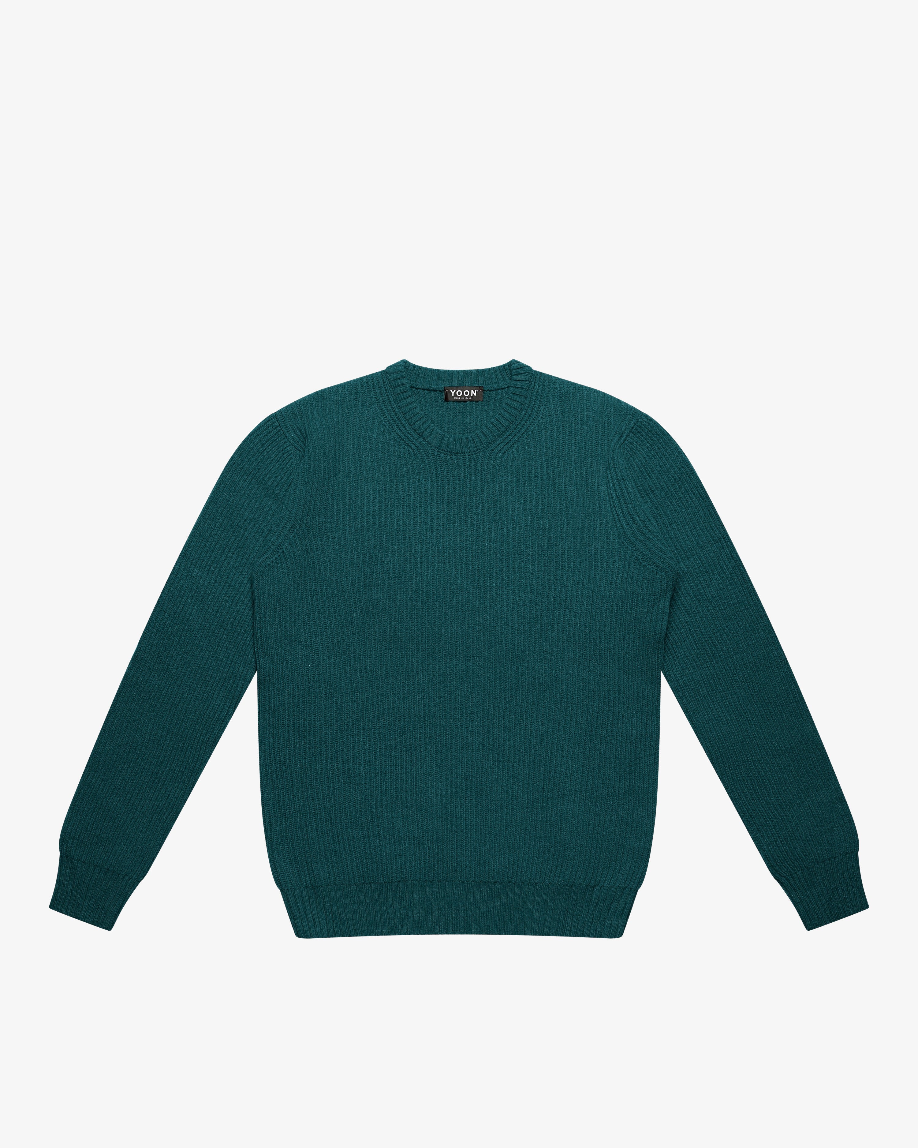 Maglione girocollo a costa inglese petrolio