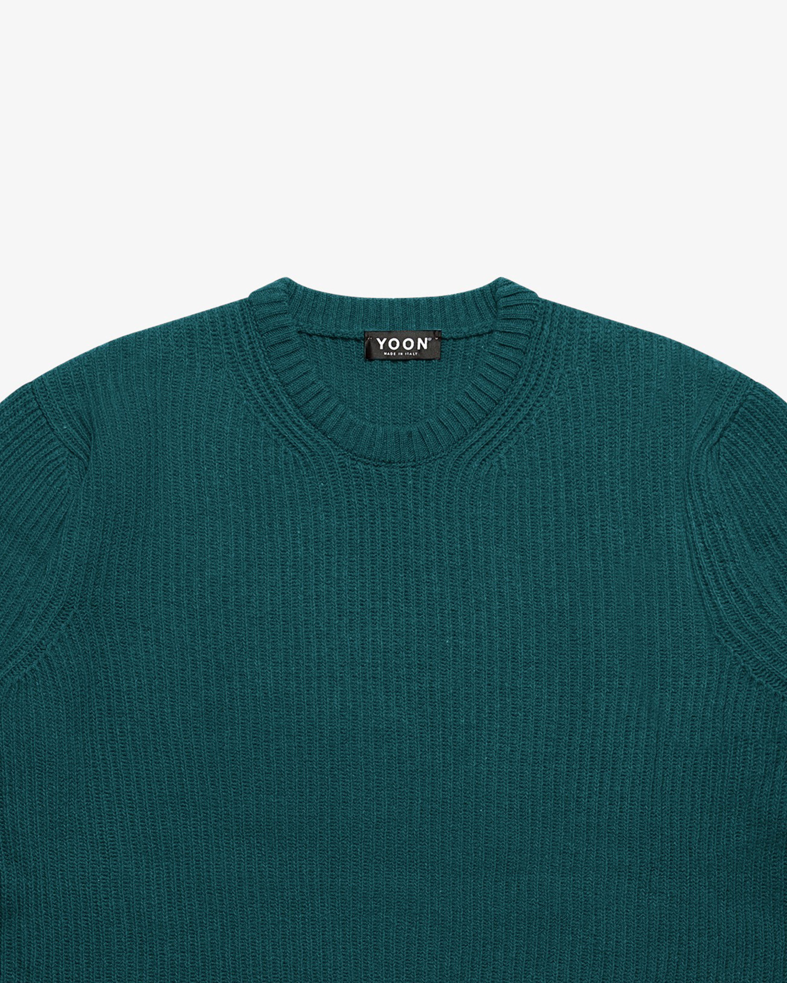 Maglione girocollo a costa inglese petrolio