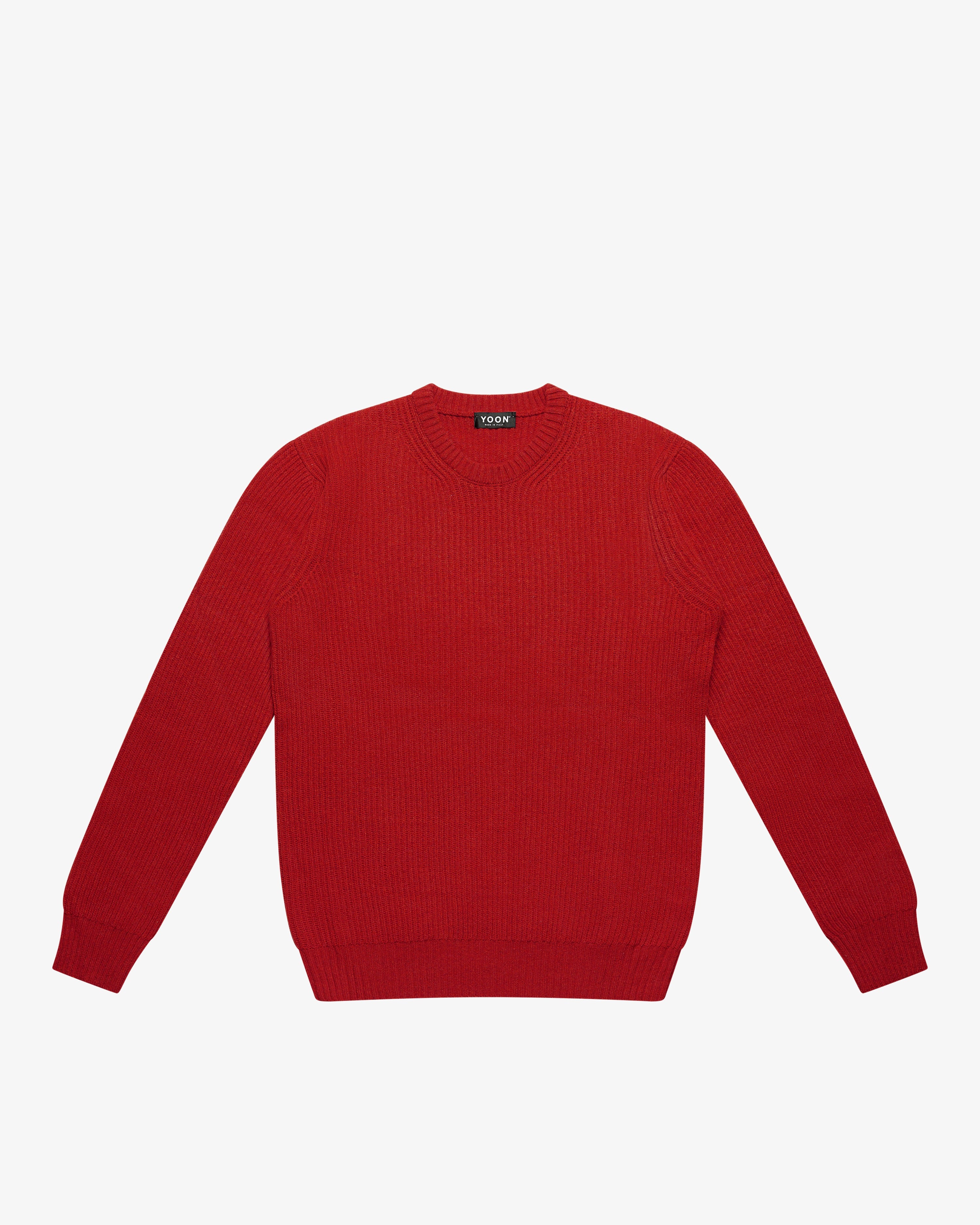 Maglione girocollo a costa inglese rosso ferrari