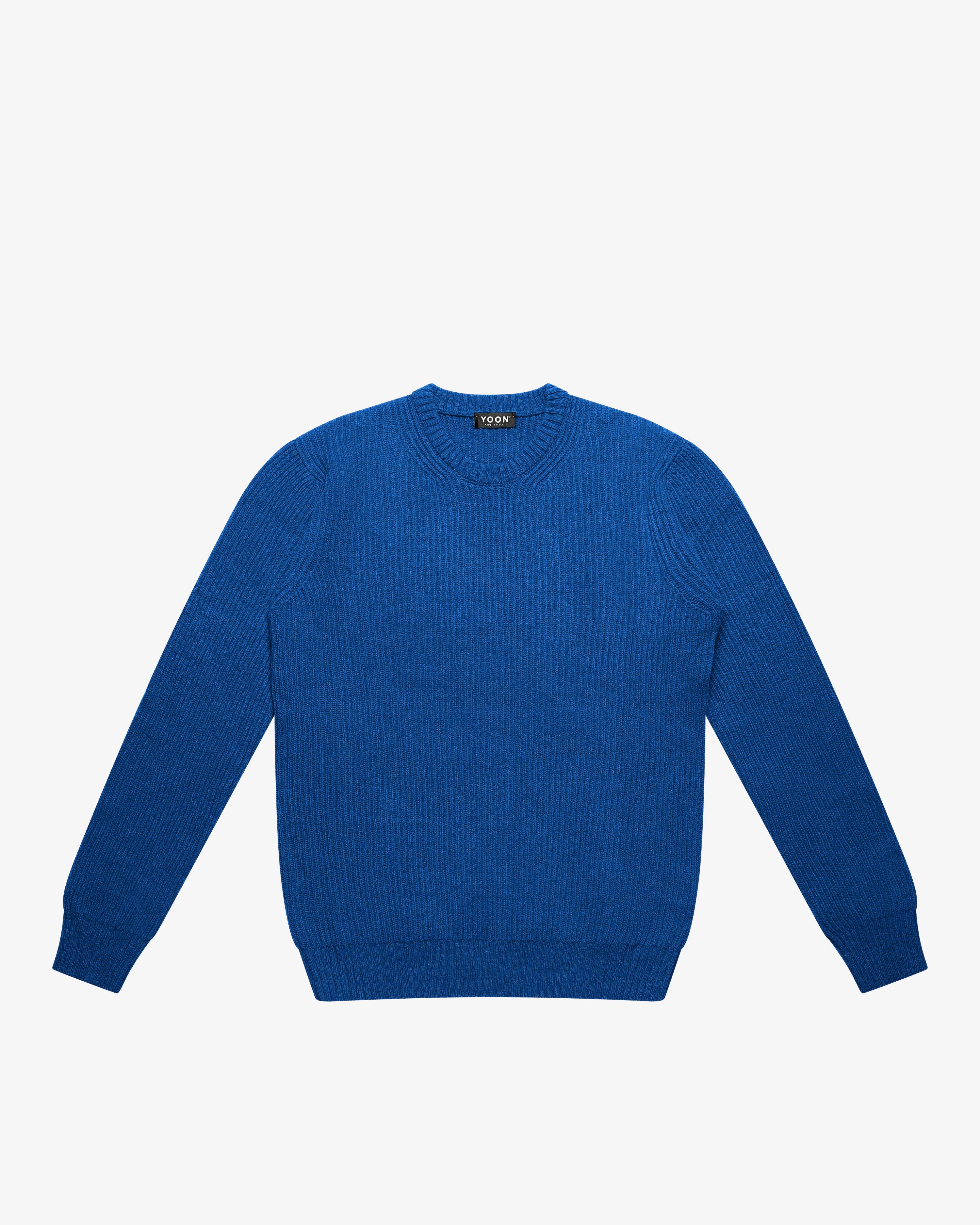 Maglione girocollo a costa inglese royal blu