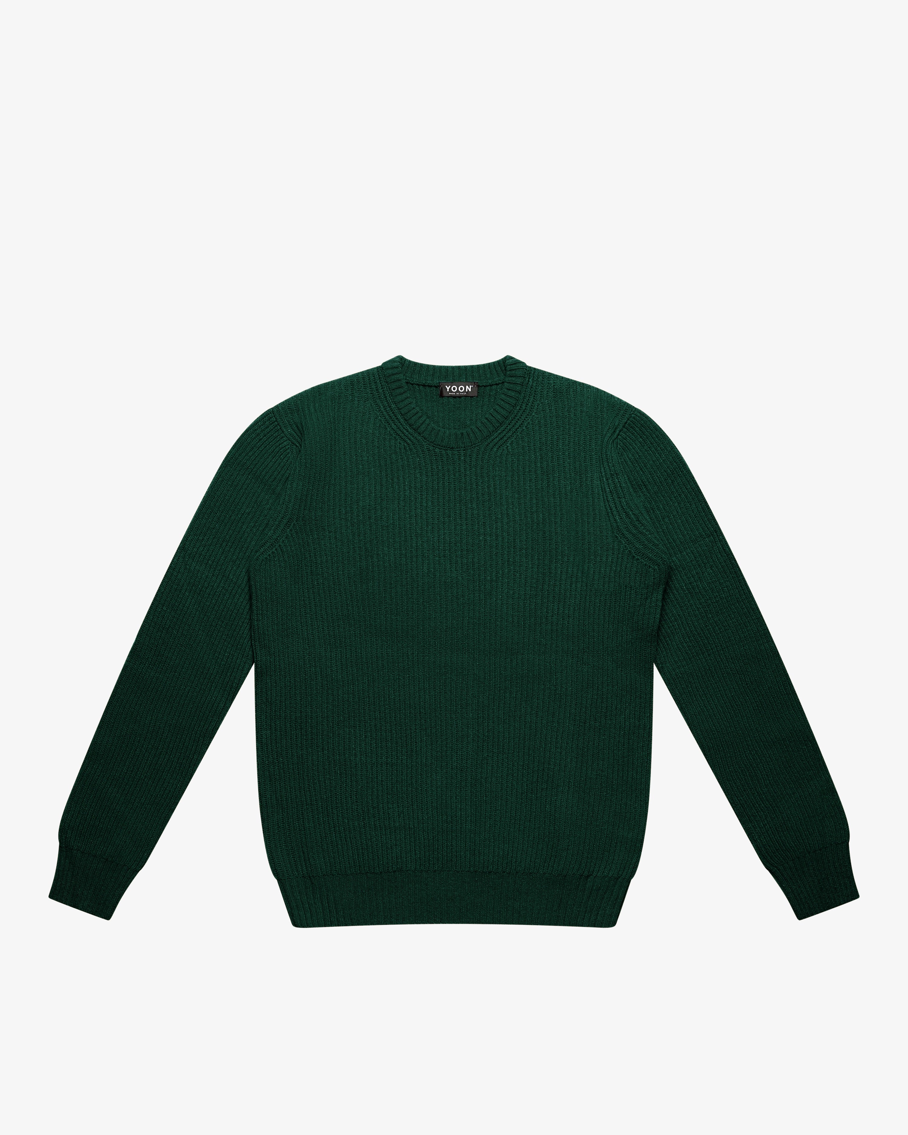Maglione girocollo a costa inglese verde bosco