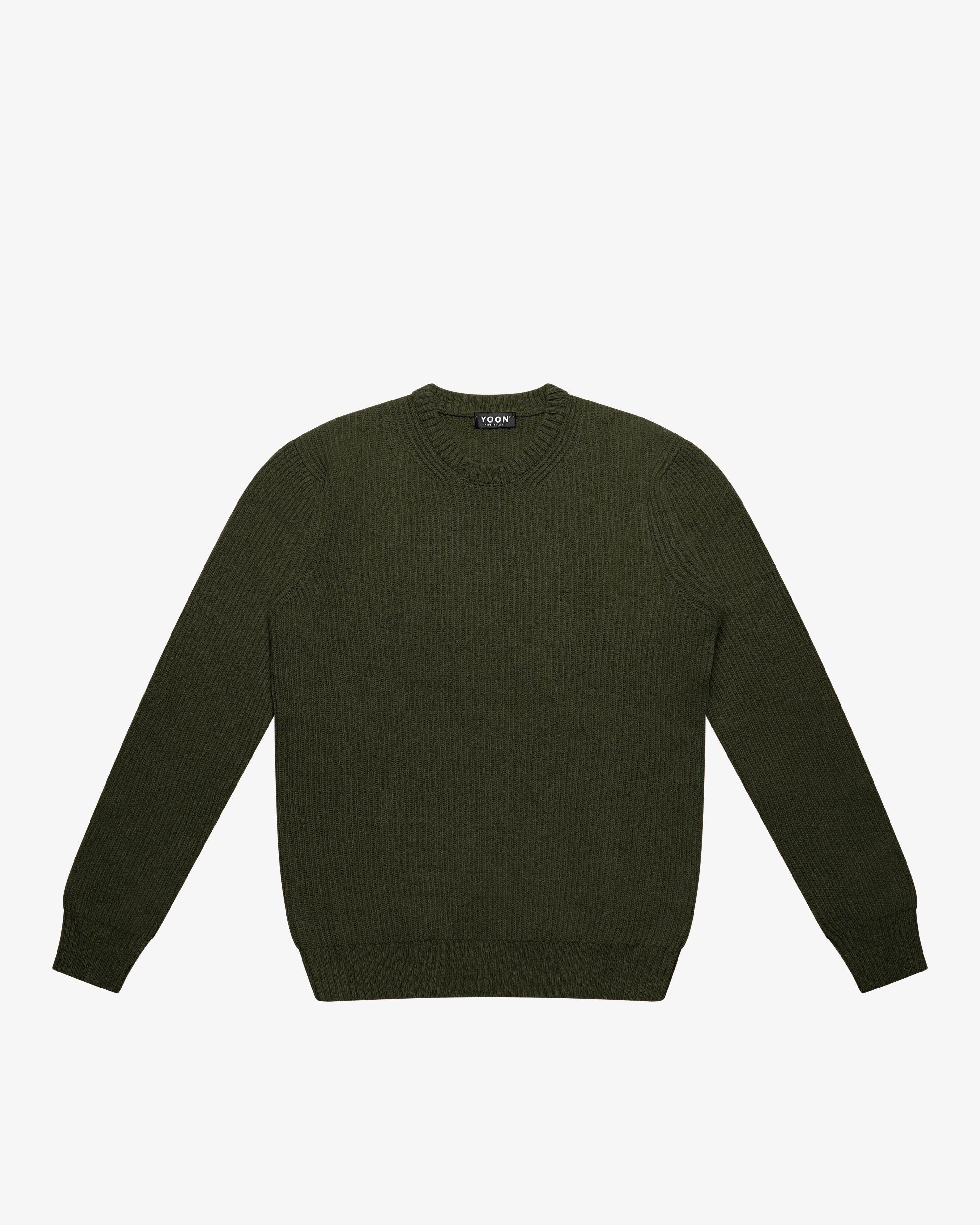 Maglione girocollo a costa inglese verde militare