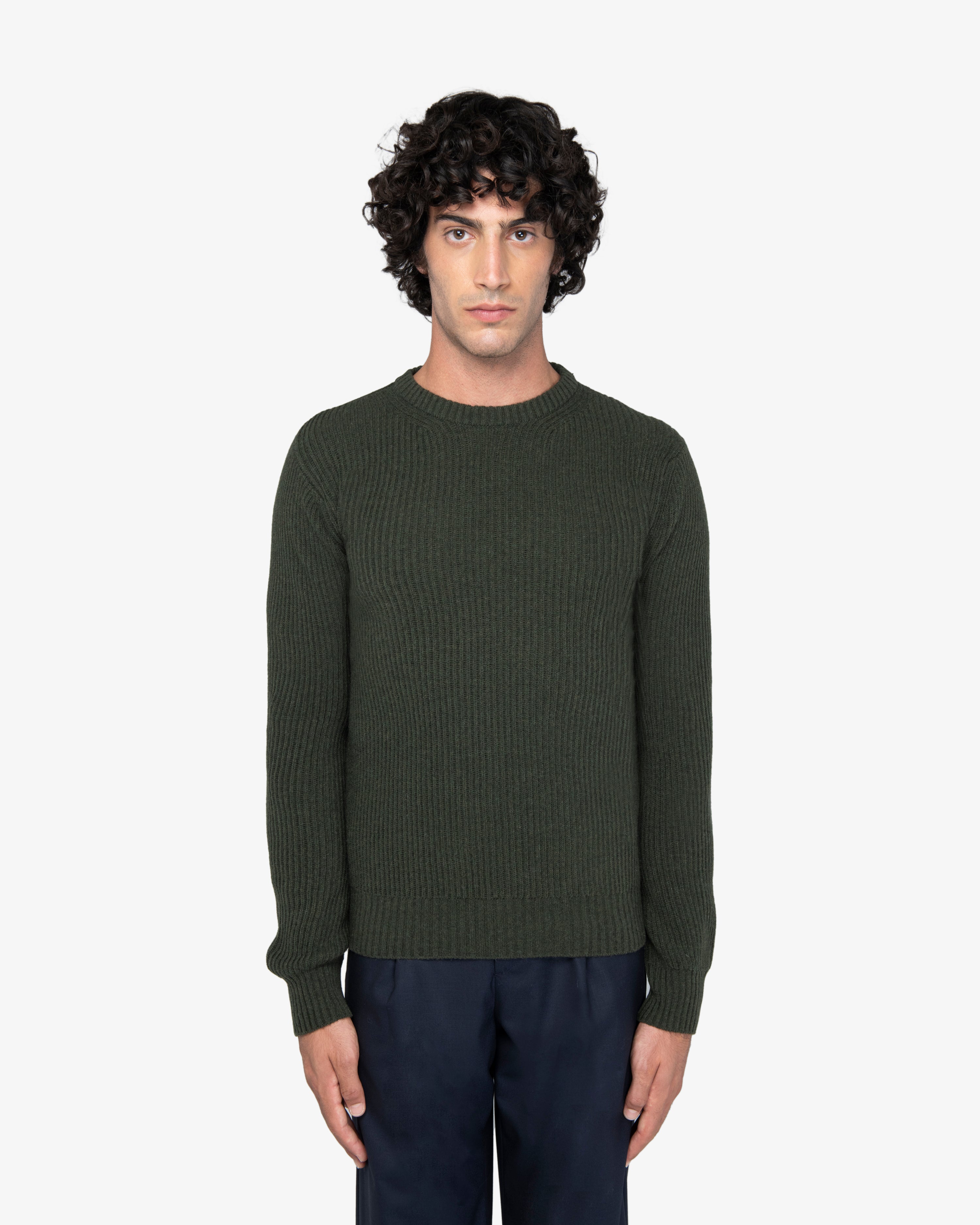 Military Green English Rib Crewneck Sweater