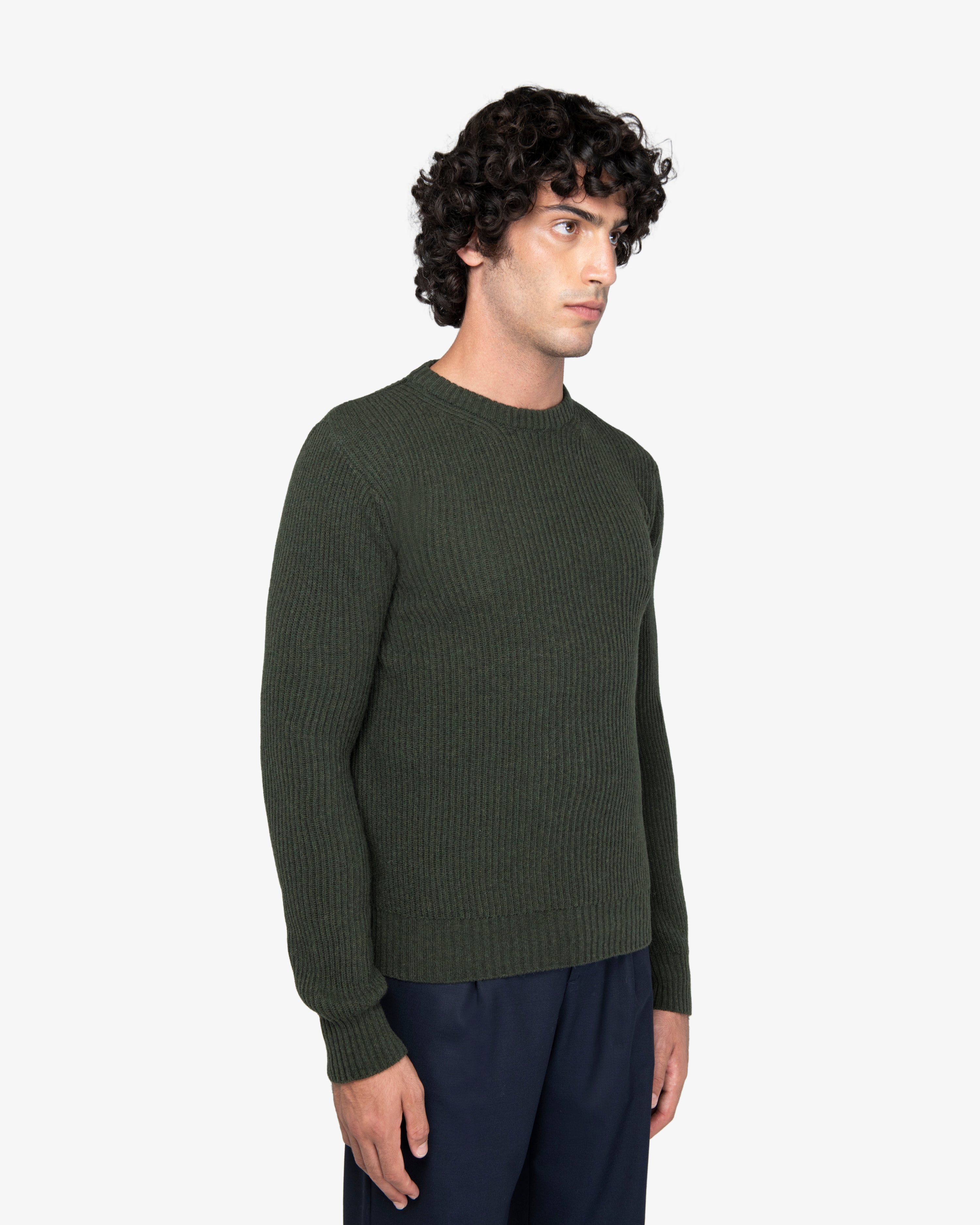 Military Green English Rib Crewneck Sweater