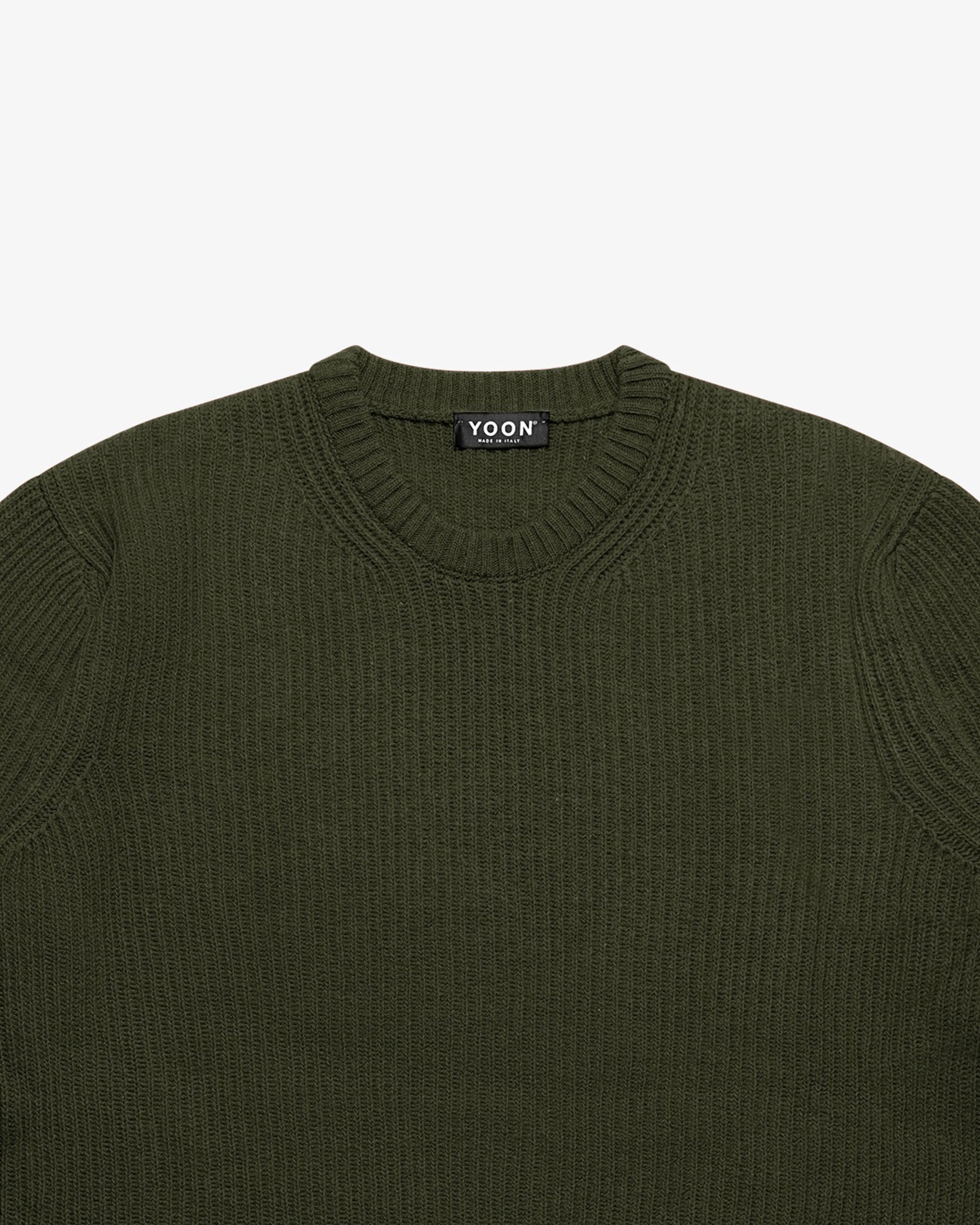 Maglione girocollo a costa inglese verde militare
