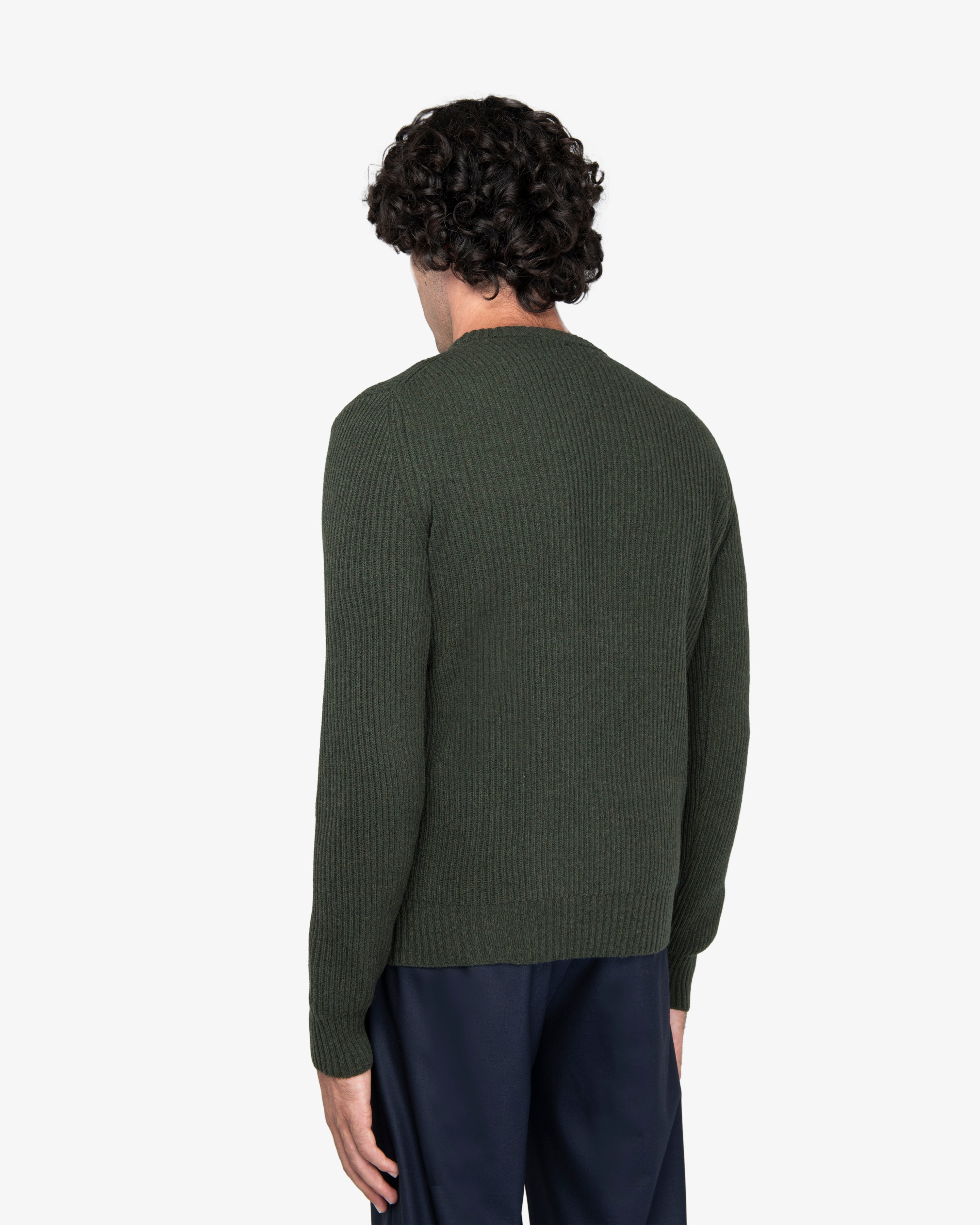Military Green English Rib Crewneck Sweater