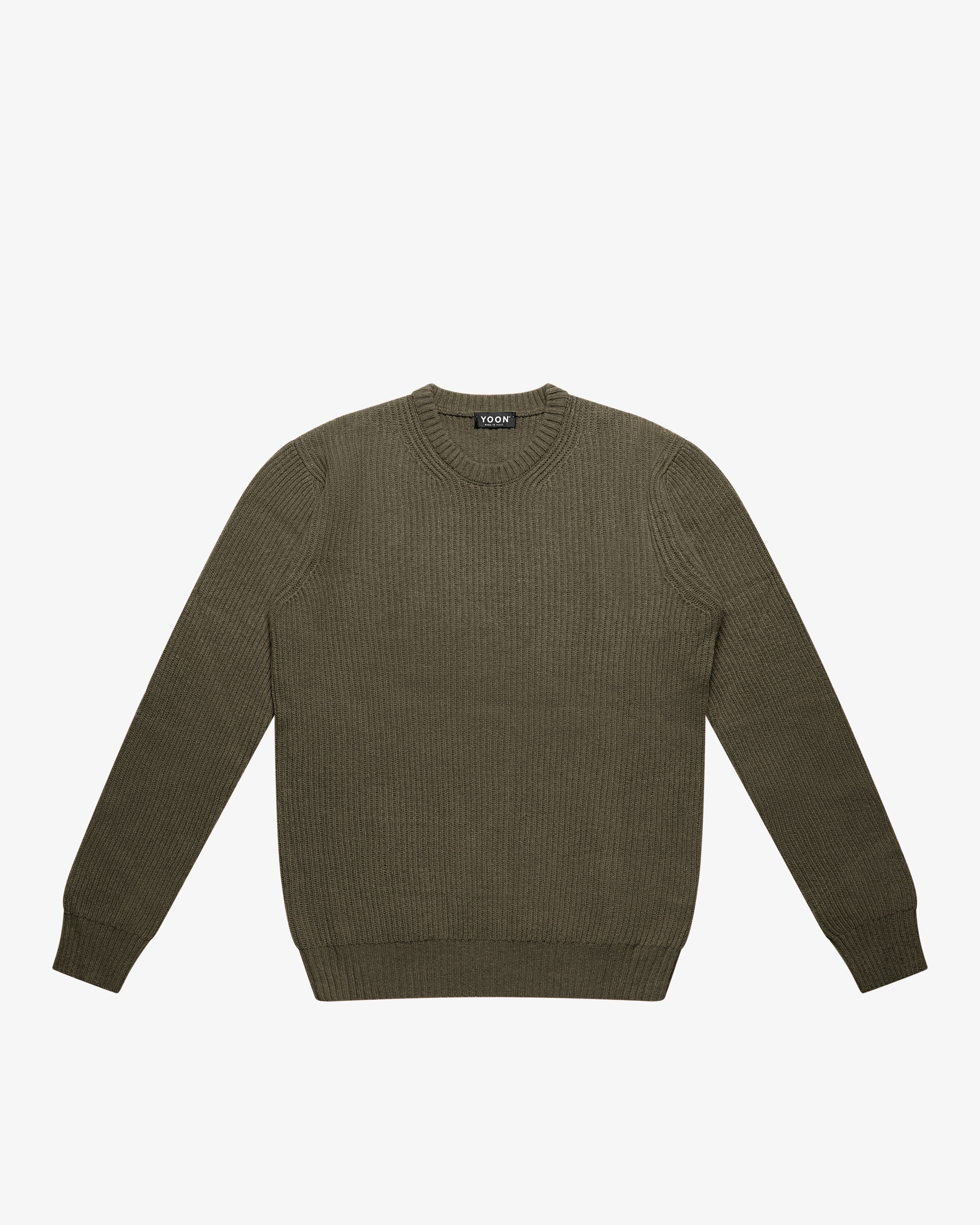 Maglione girocollo a costa inglese verde militare melange