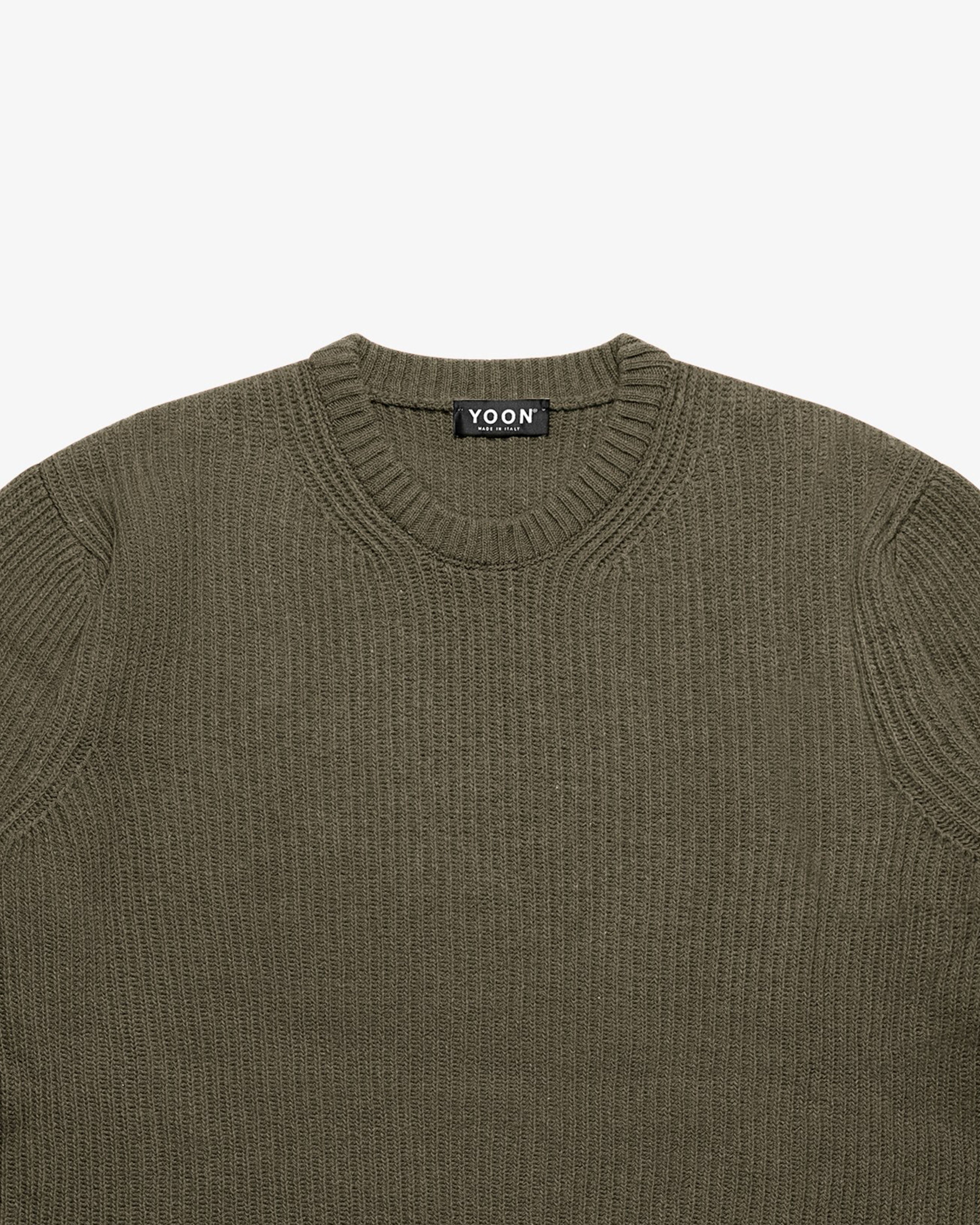 Maglione girocollo a costa inglese verde militare melange