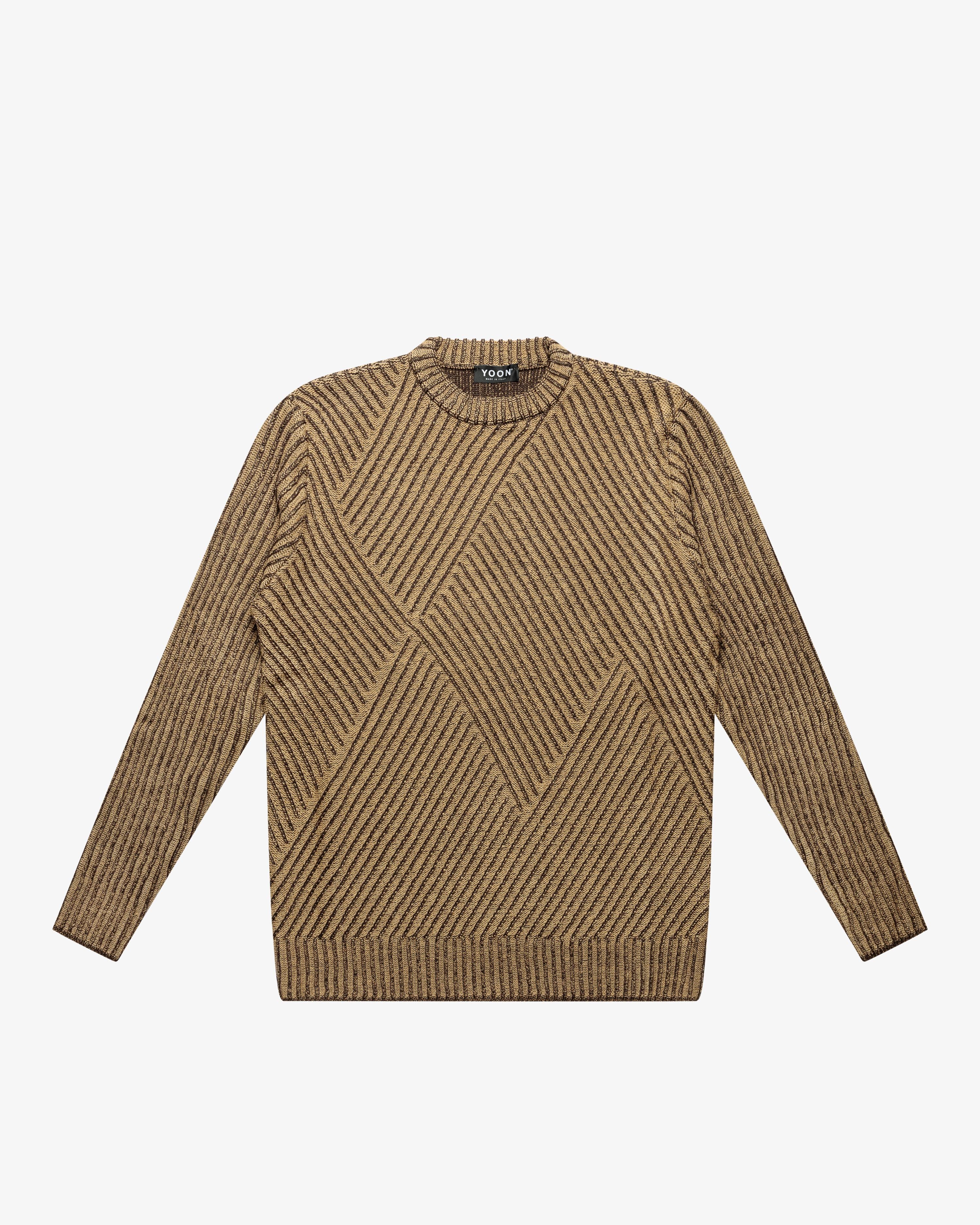 Maglione girocollo a coste vanisè cammello-marrone