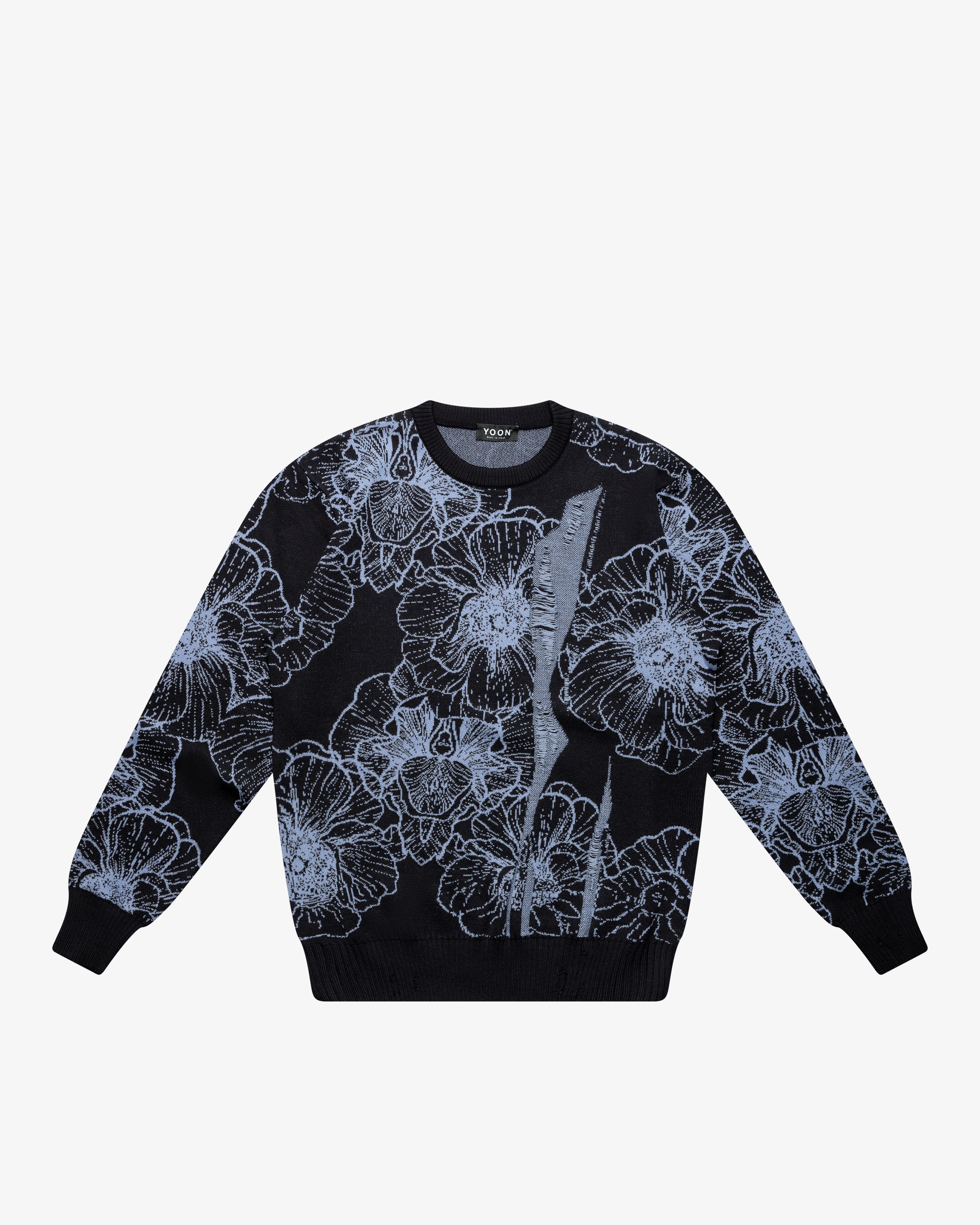 Blue Floral Crewneck Sweater