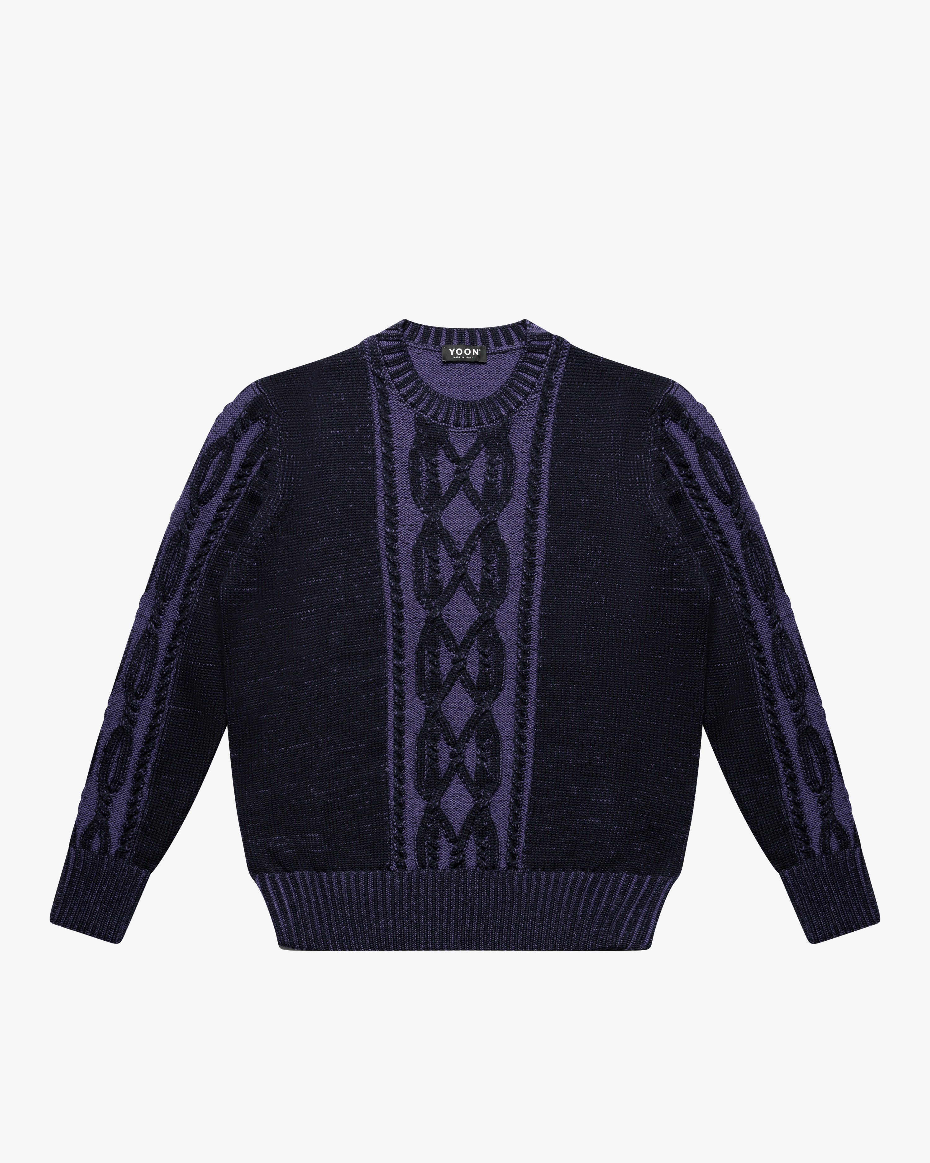 Blue Cable Knit Crewneck Sweater