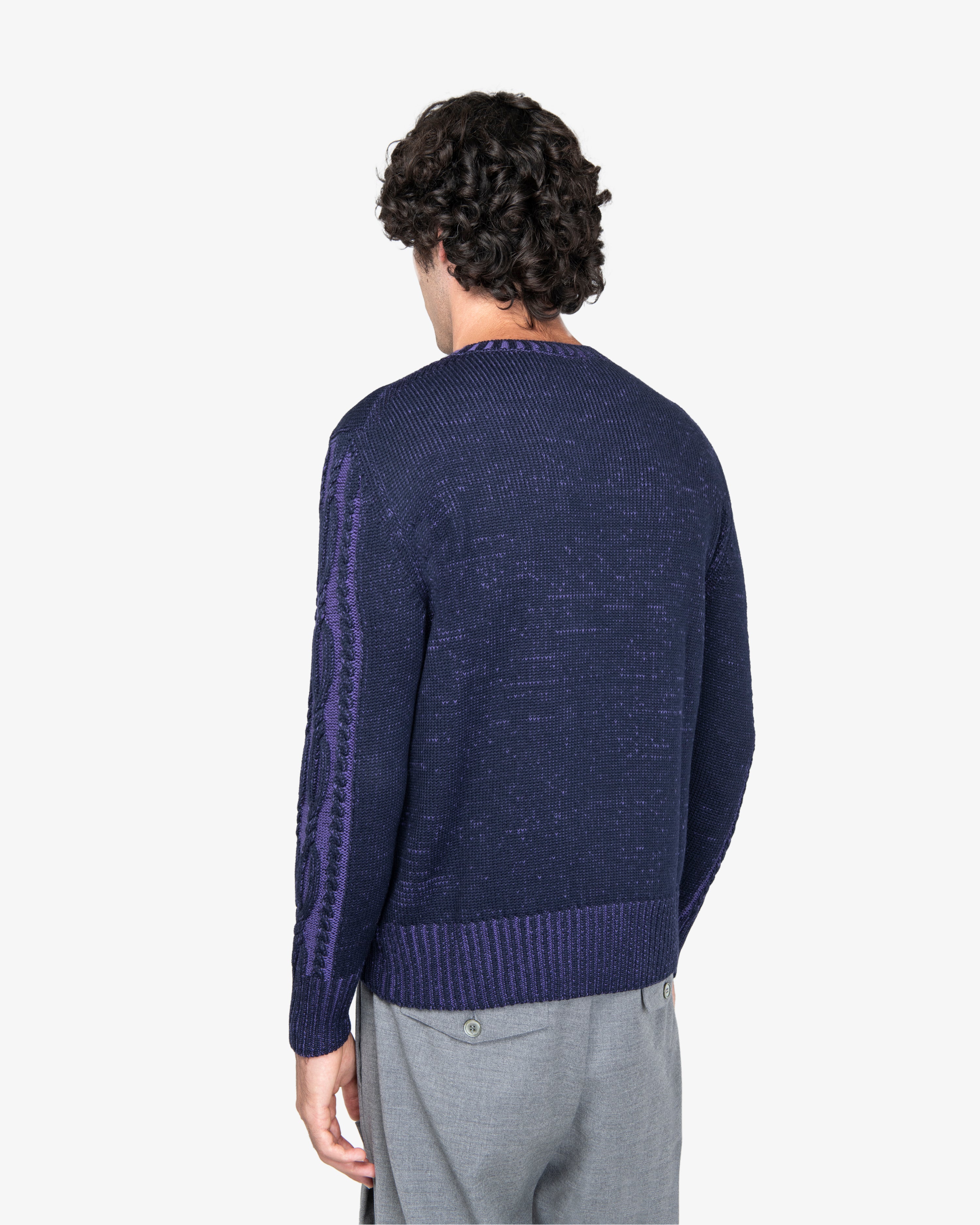 Blue Cable Knit Crewneck Sweater
