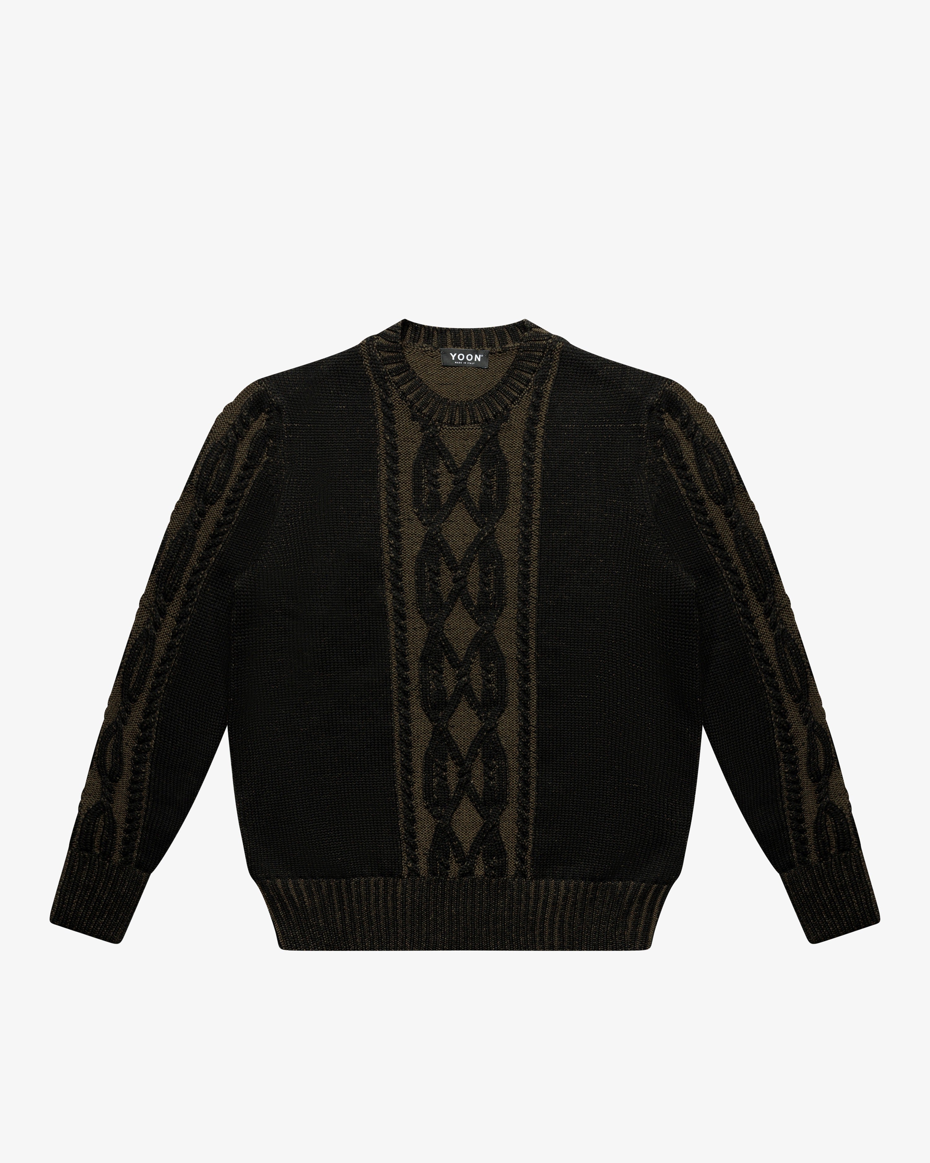 Black Cable Knit Crewneck Sweater