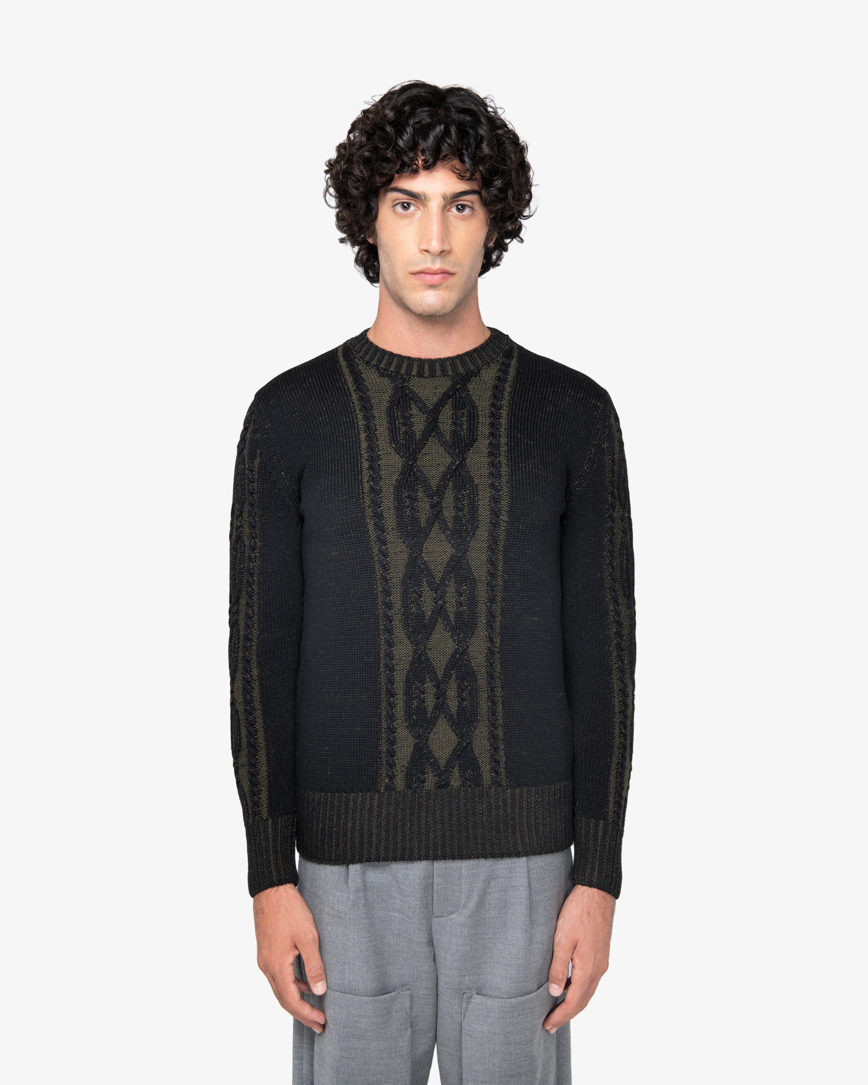 Black Cable Knit Crewneck Sweater