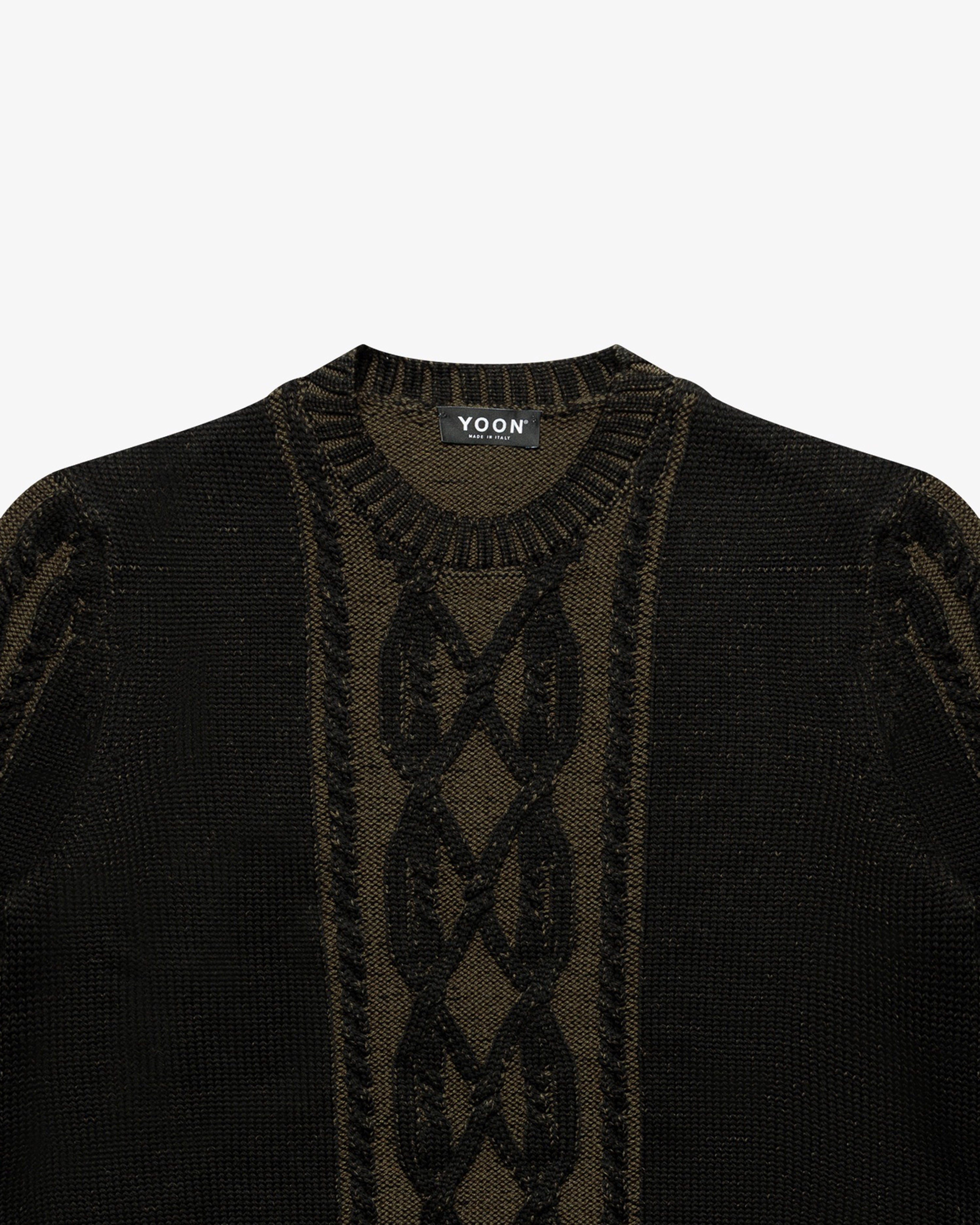 Black Cable Knit Crewneck Sweater