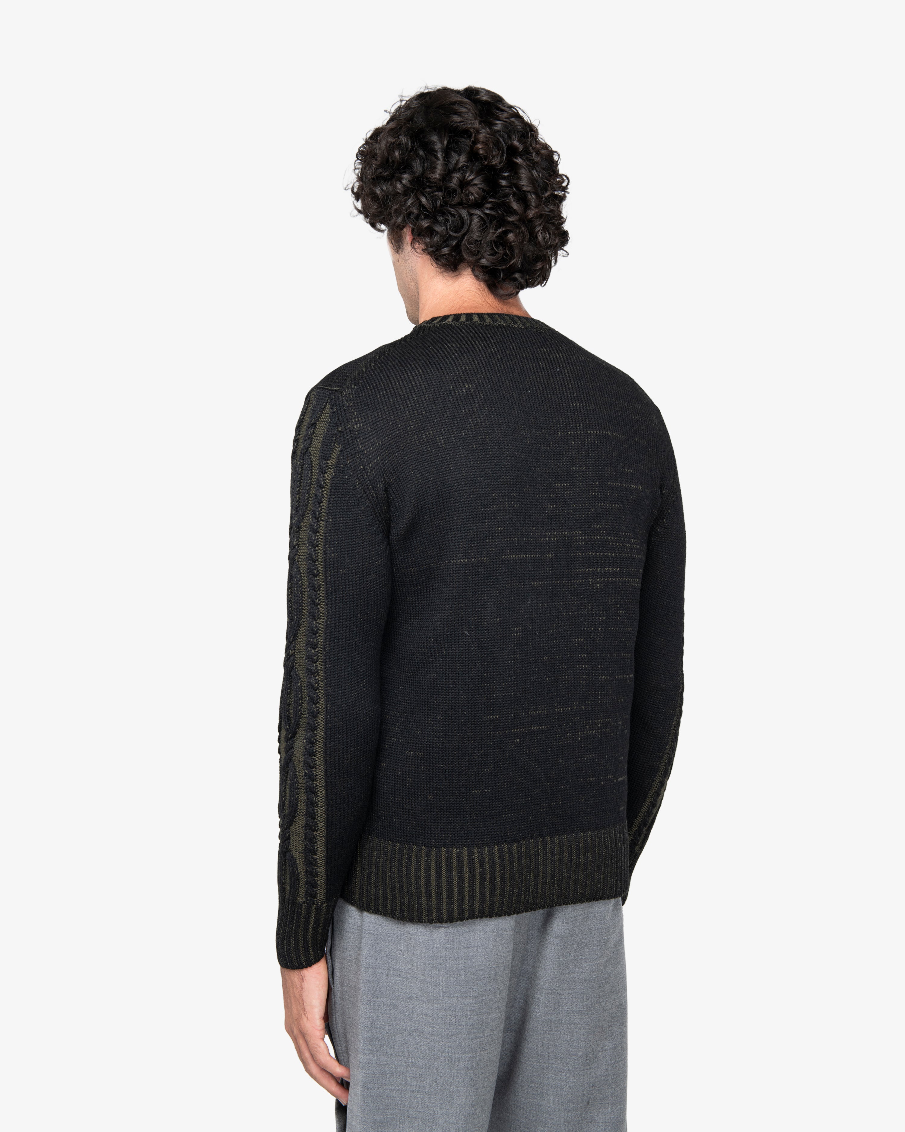 Black Cable Knit Crewneck Sweater