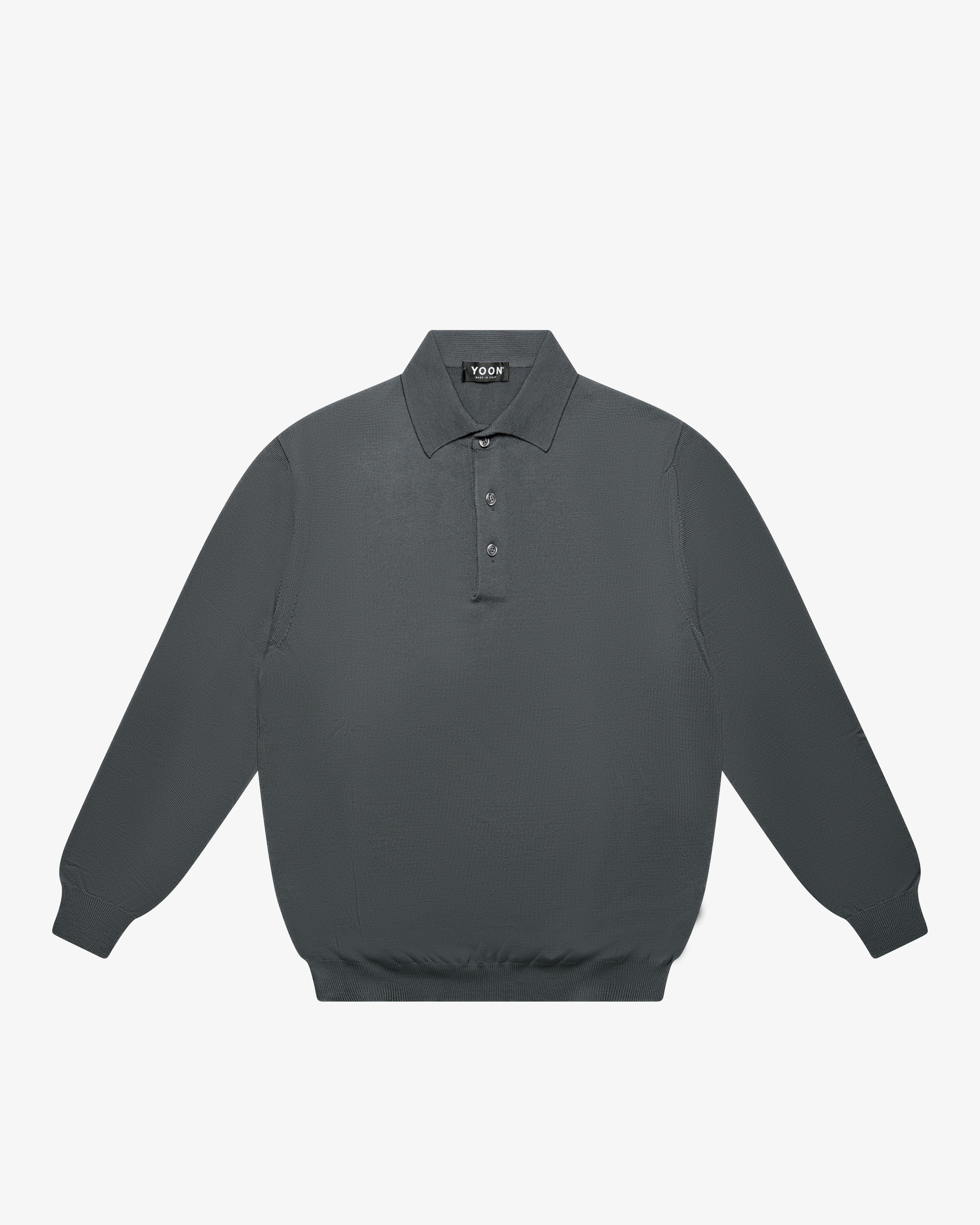 Anthracite Gray Wool Long-Sleeve Polo