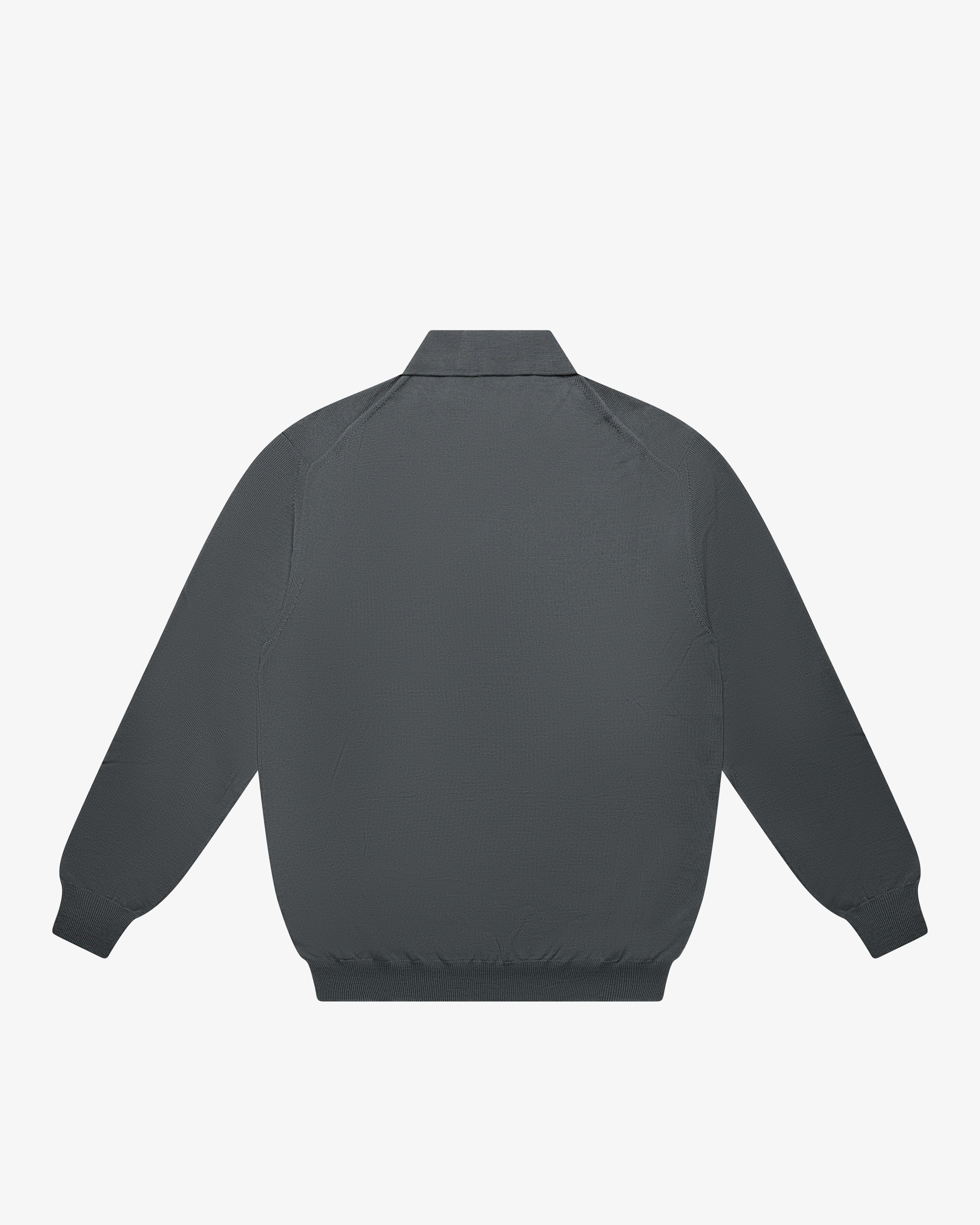 Anthracite Gray Wool Long-Sleeve Polo