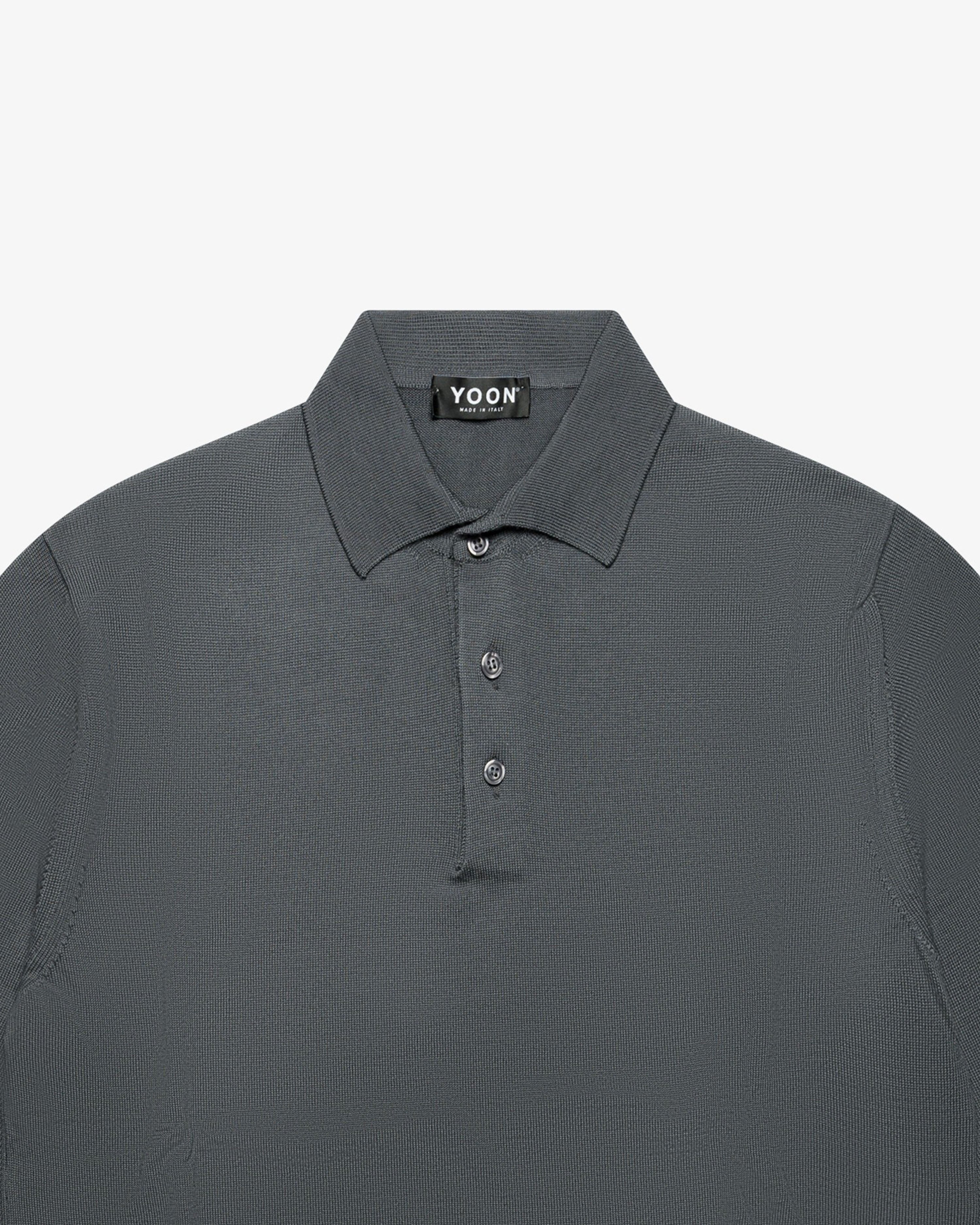 Anthracite Gray Wool Long-Sleeve Polo