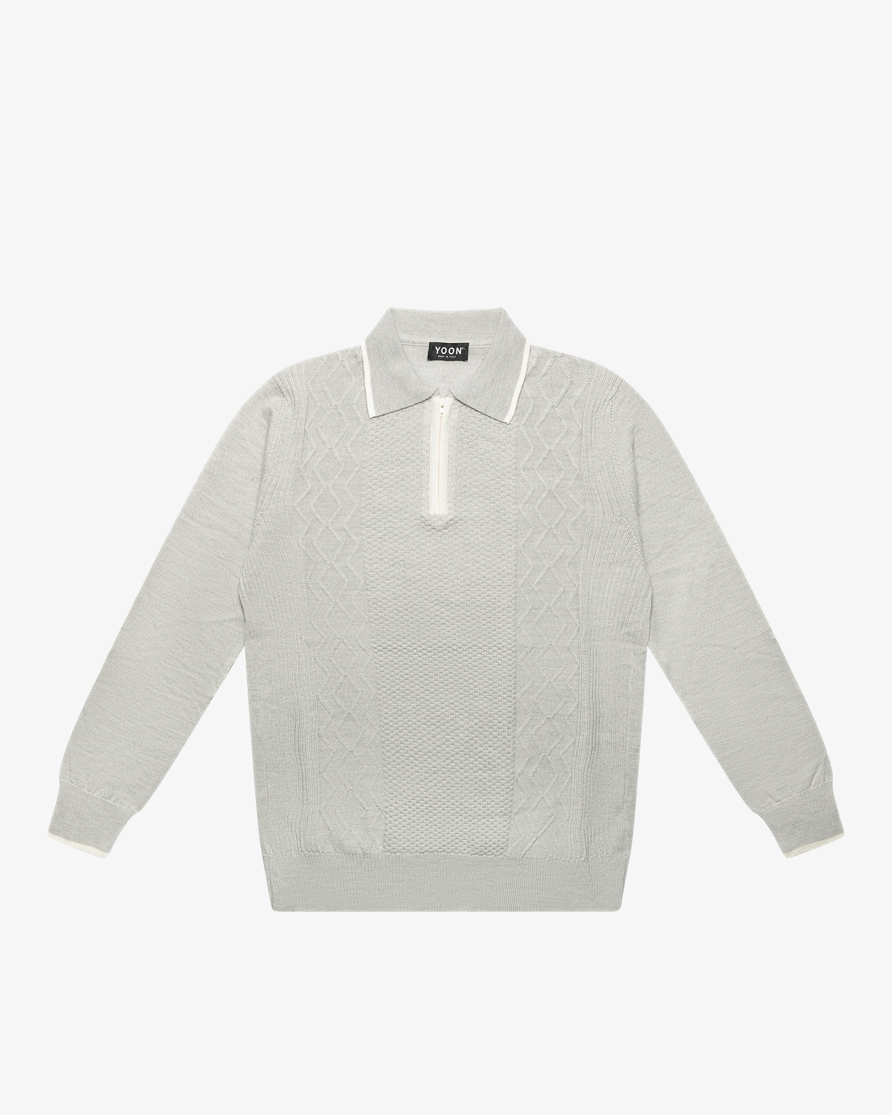 Pearl Gray Wool Long-Sleeve Polo