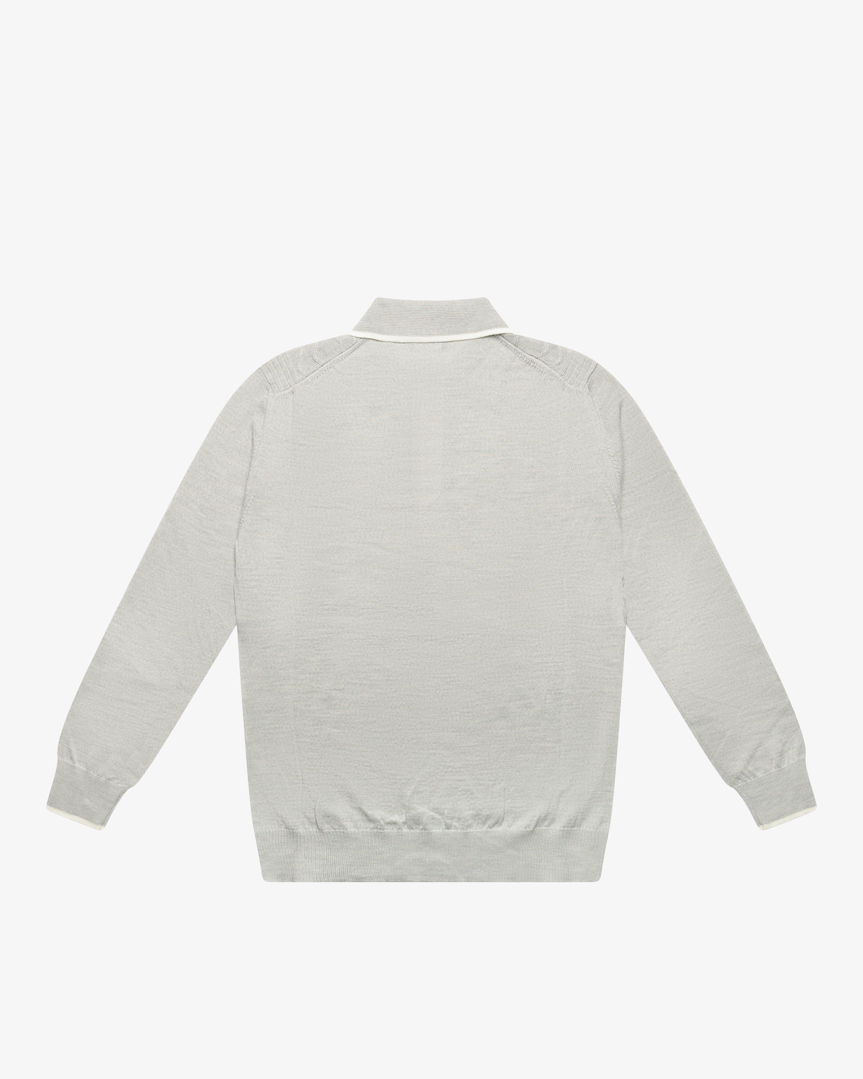 Pearl Gray Wool Long-Sleeve Polo