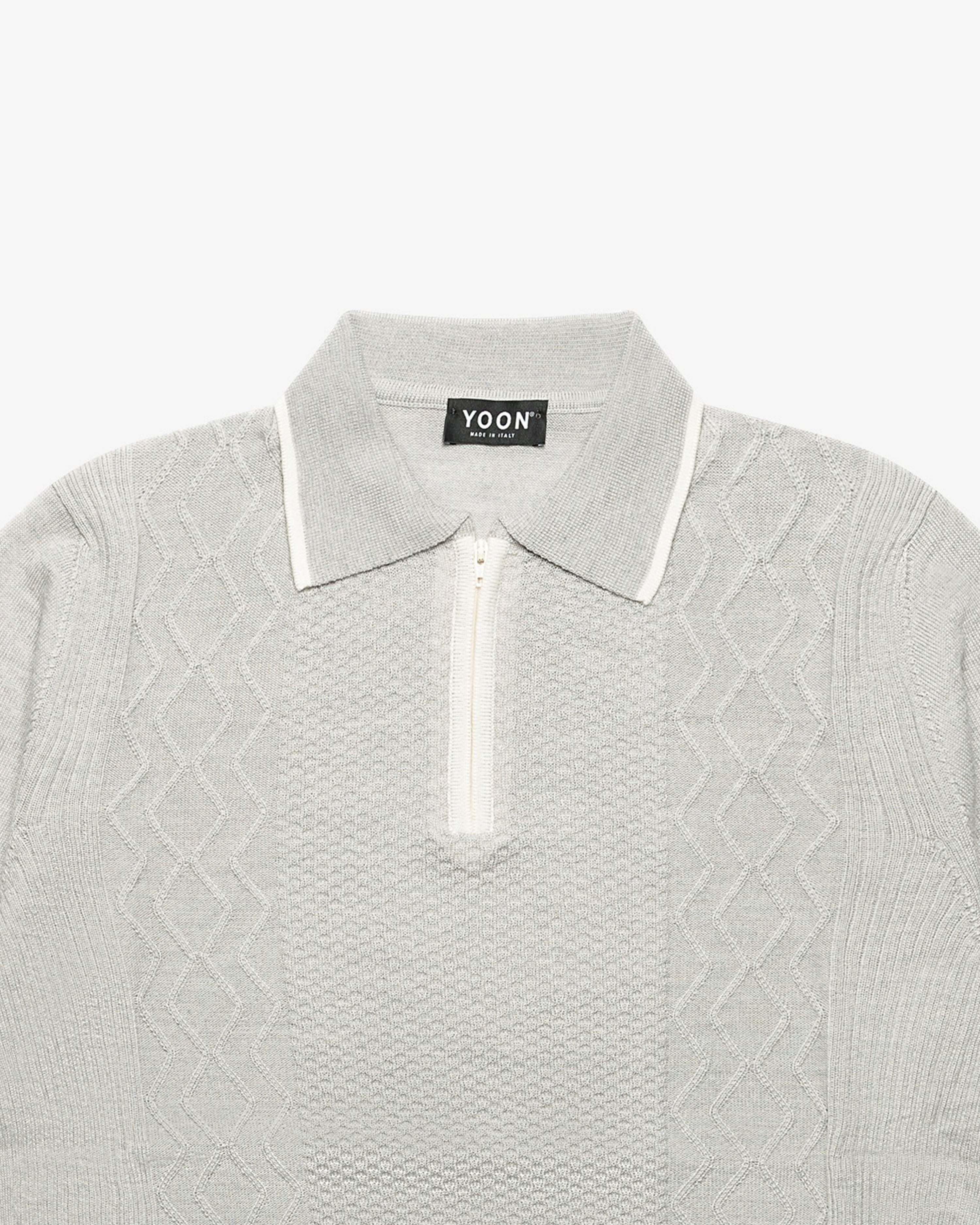 Pearl Gray Wool Long-Sleeve Polo