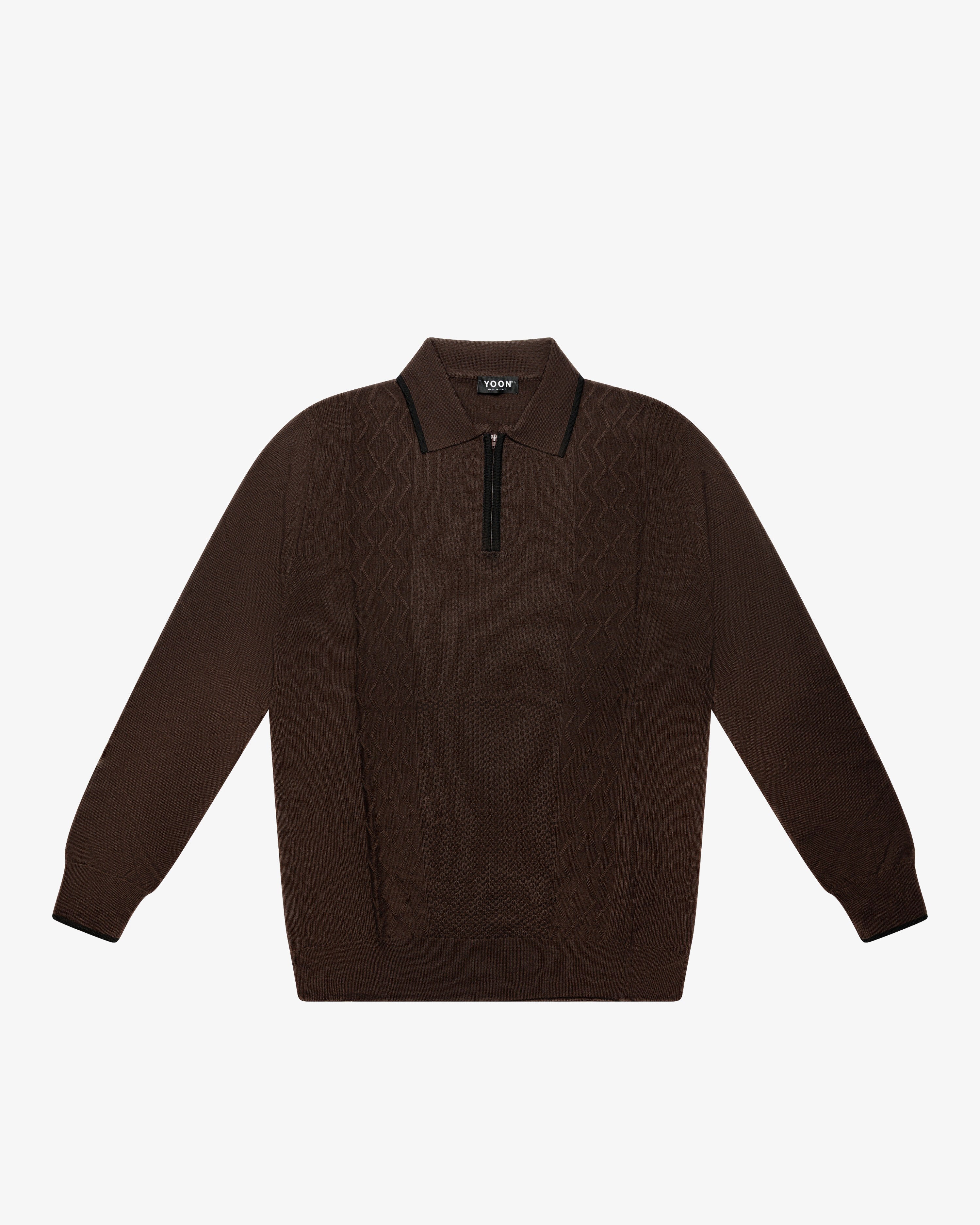 Brown Wool Long-Sleeve Polo