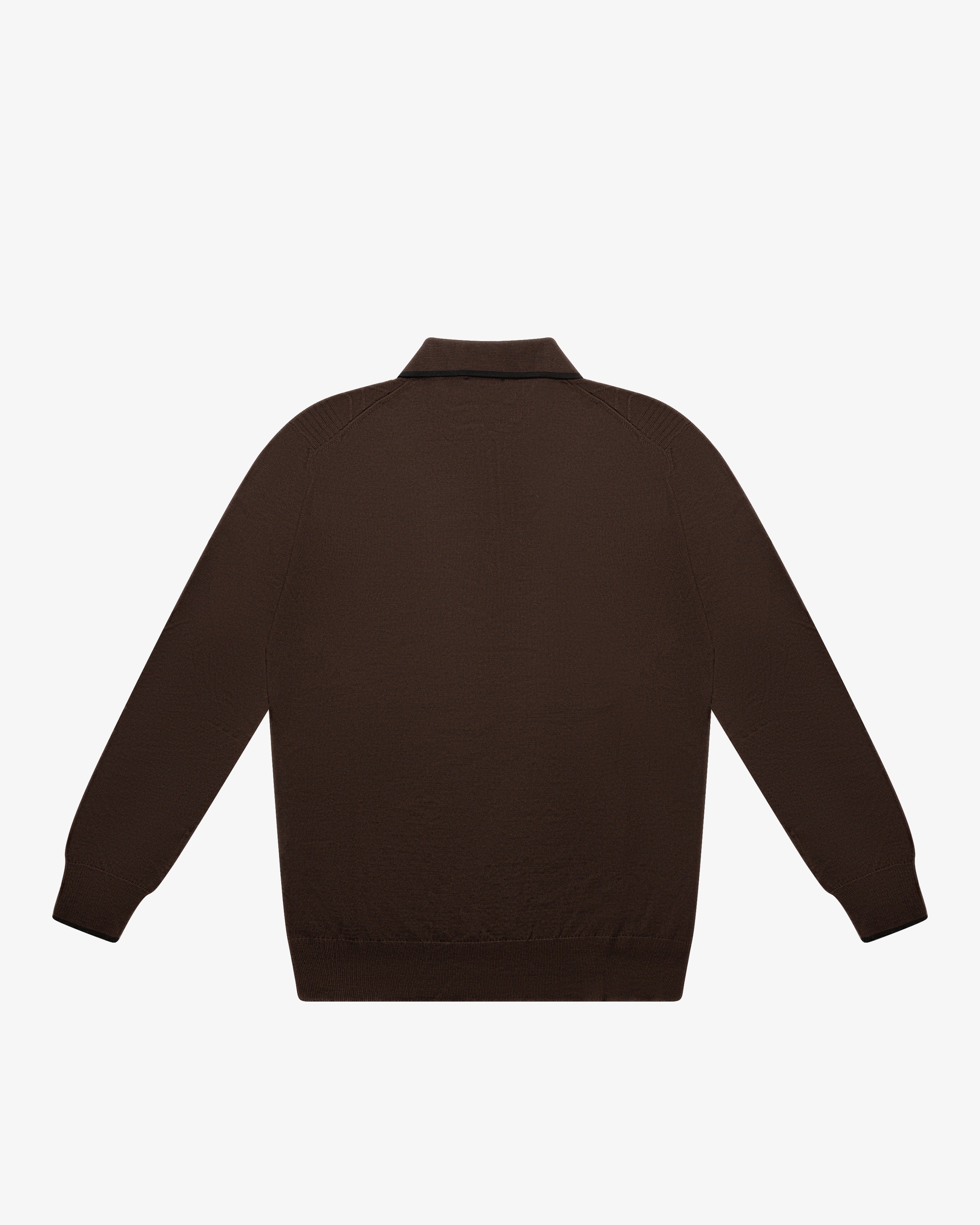 Brown Wool Long-Sleeve Polo