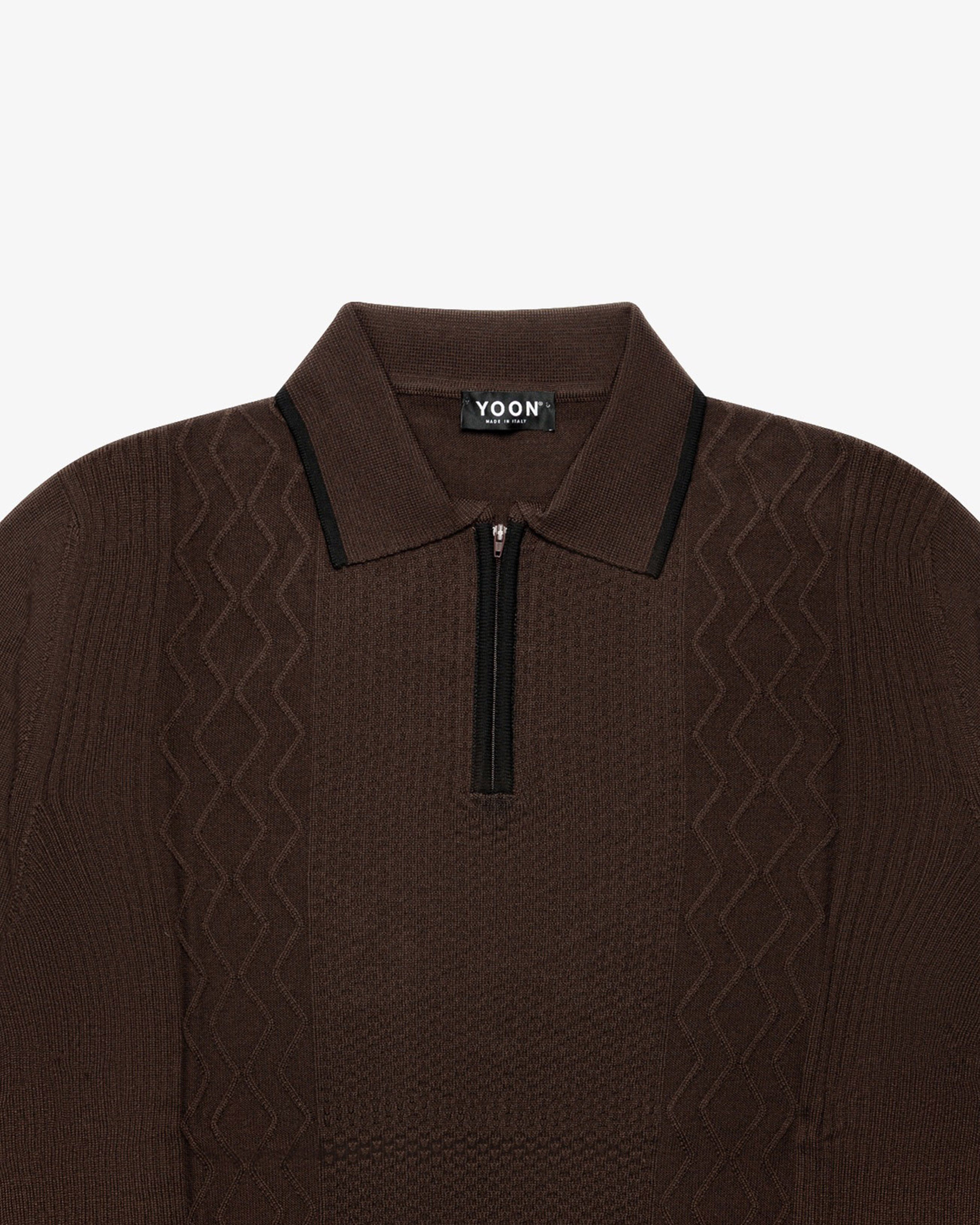 Brown Wool Long-Sleeve Polo
