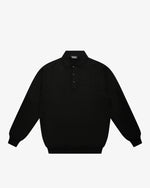 Black Wool Long-Sleeve Polo