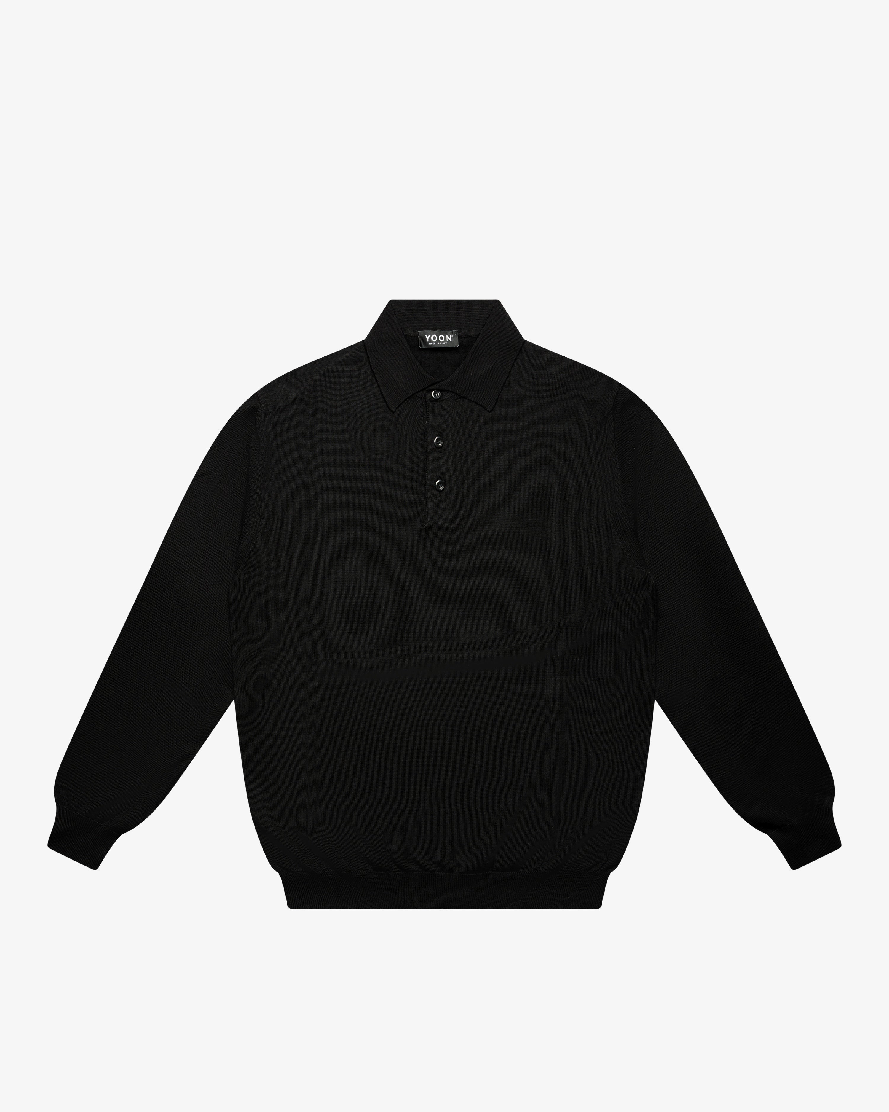 Black Wool Long-Sleeve Polo