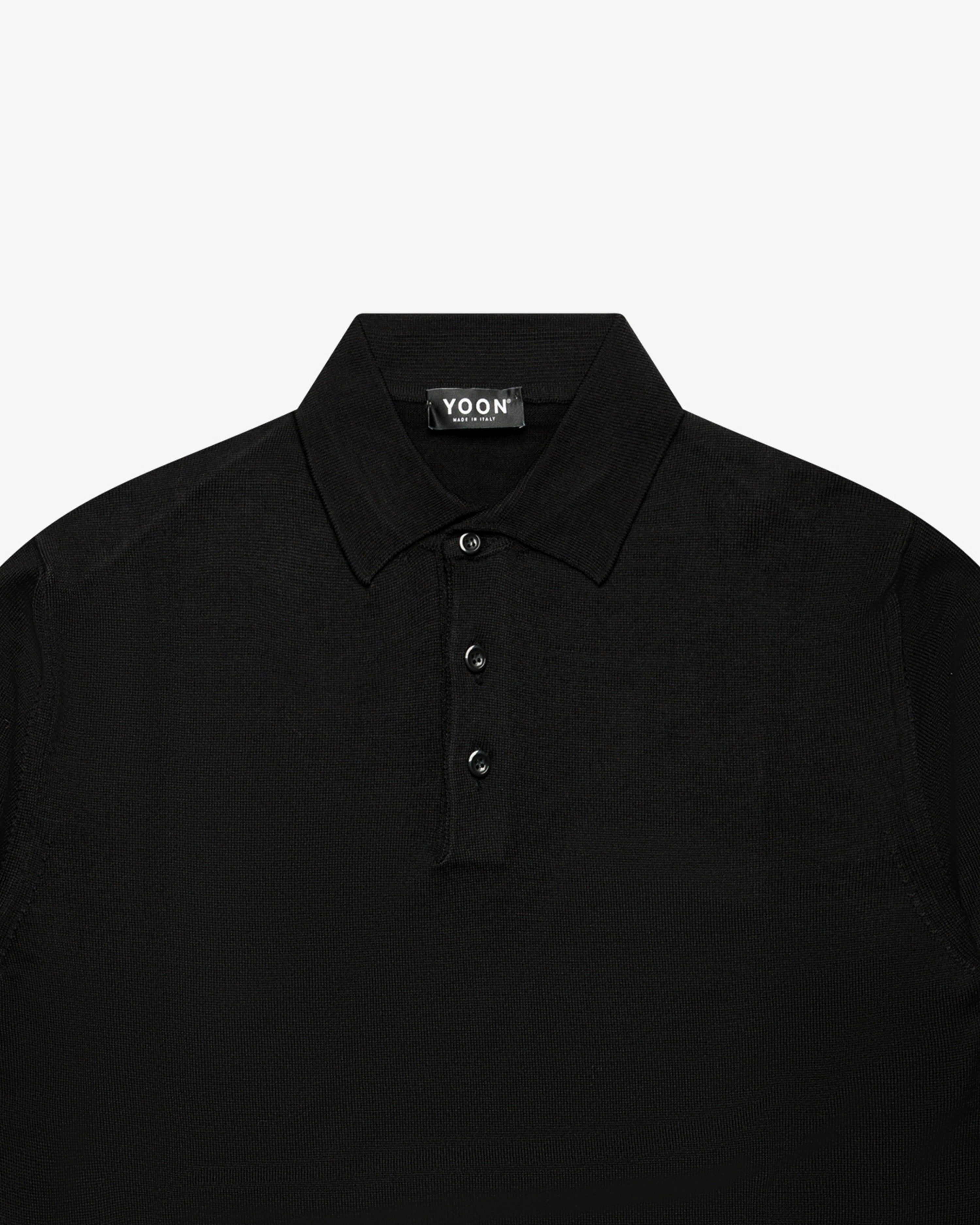 Black Wool Long-Sleeve Polo