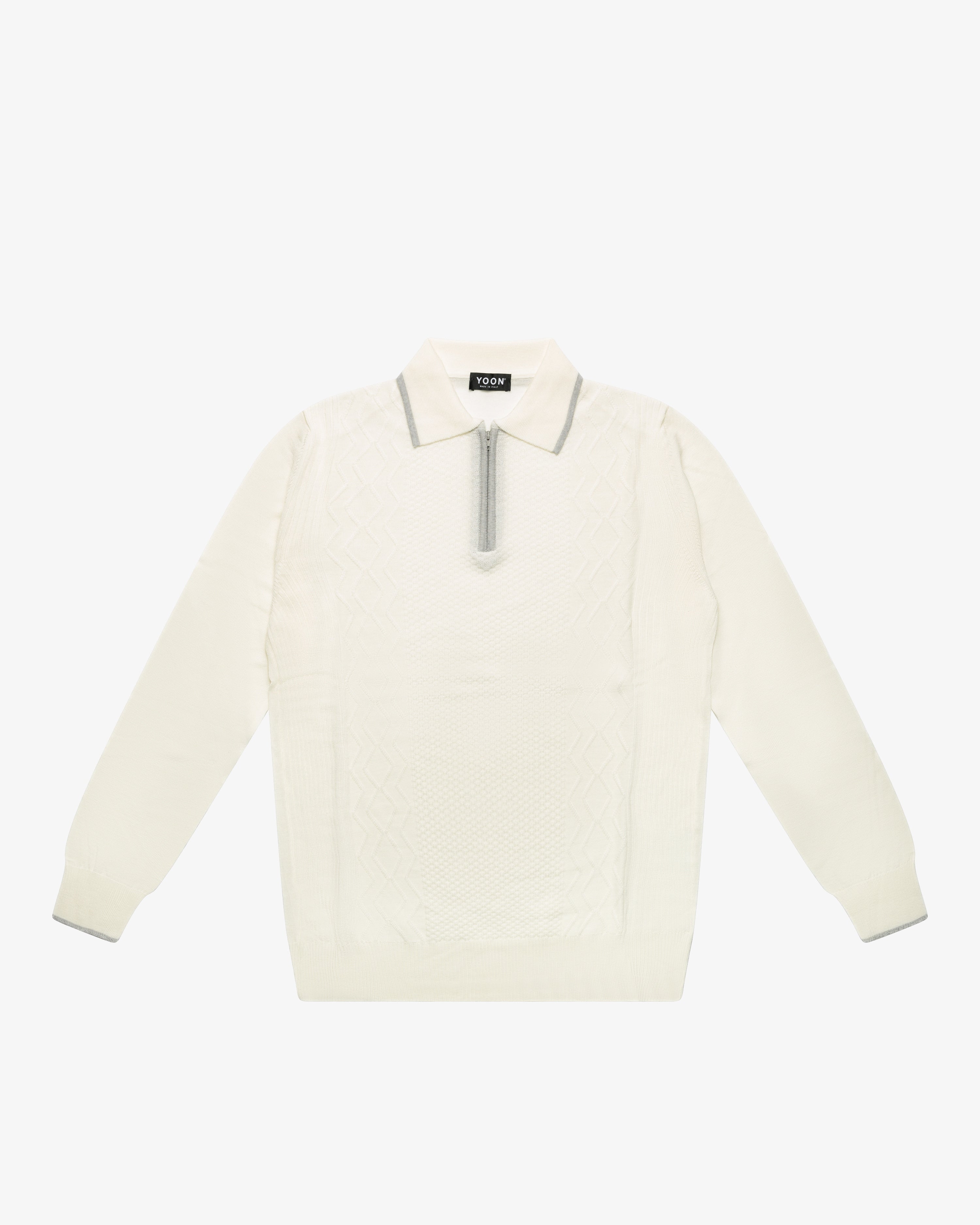 Ivory Wool Long-Sleeve Polo