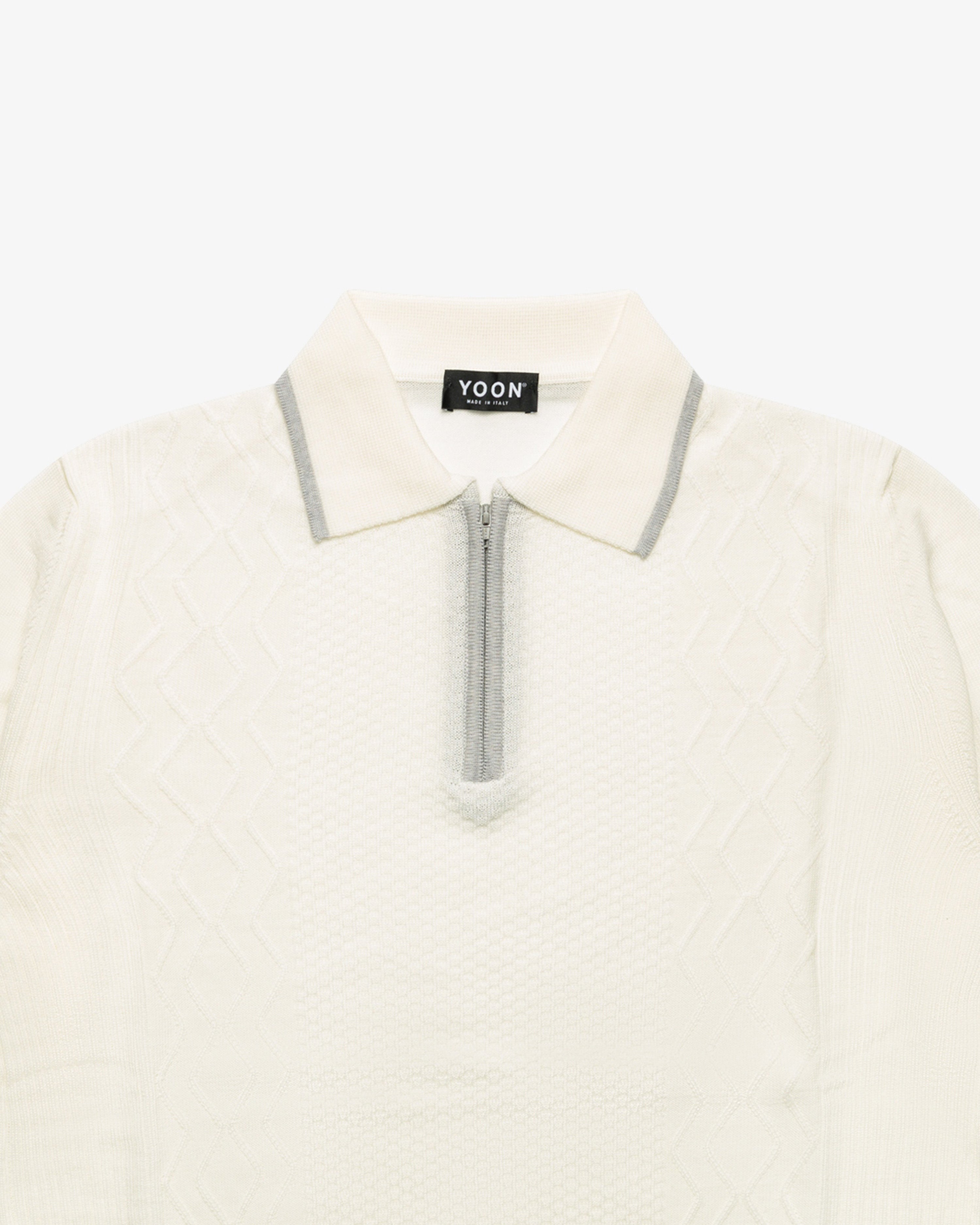Ivory Wool Long-Sleeve Polo