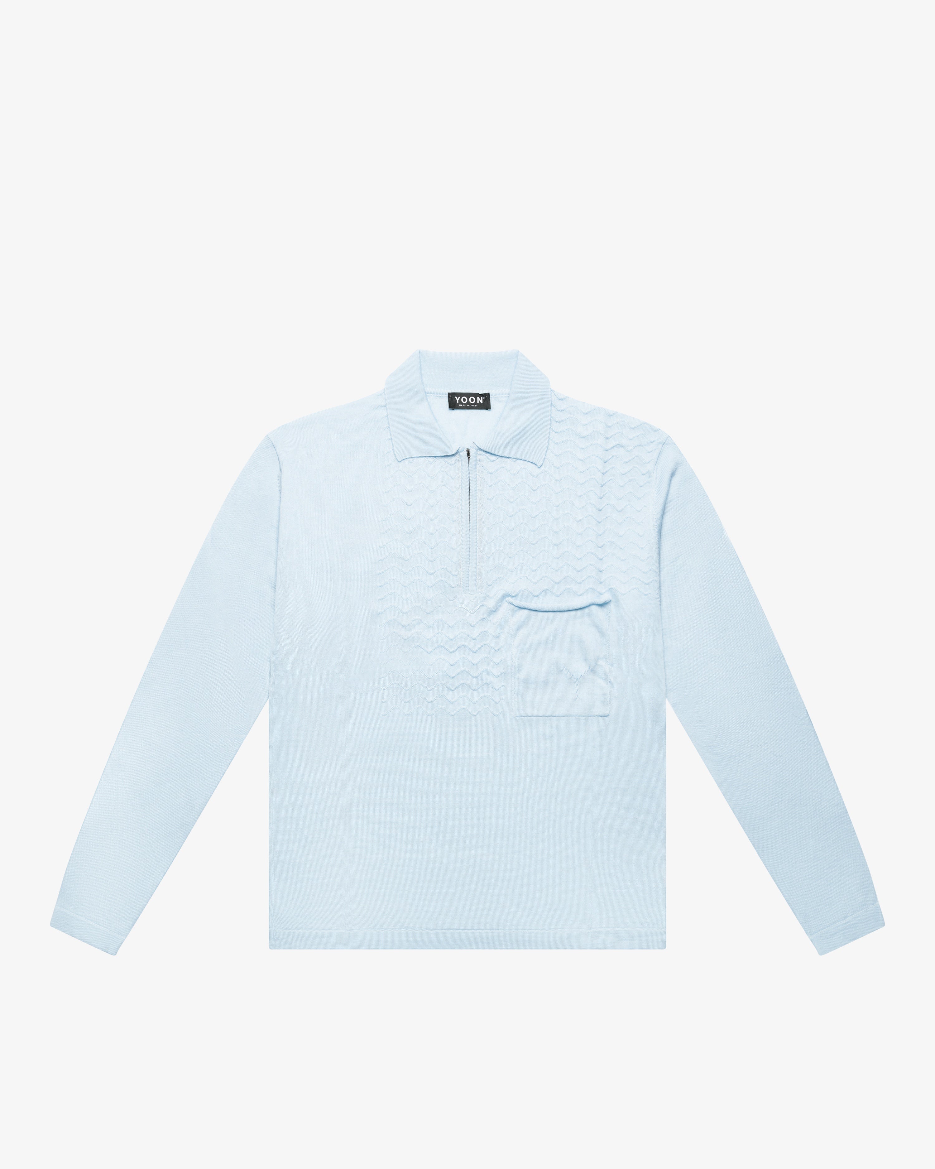 Light Blue Zip Wool Long-Sleeve Polo