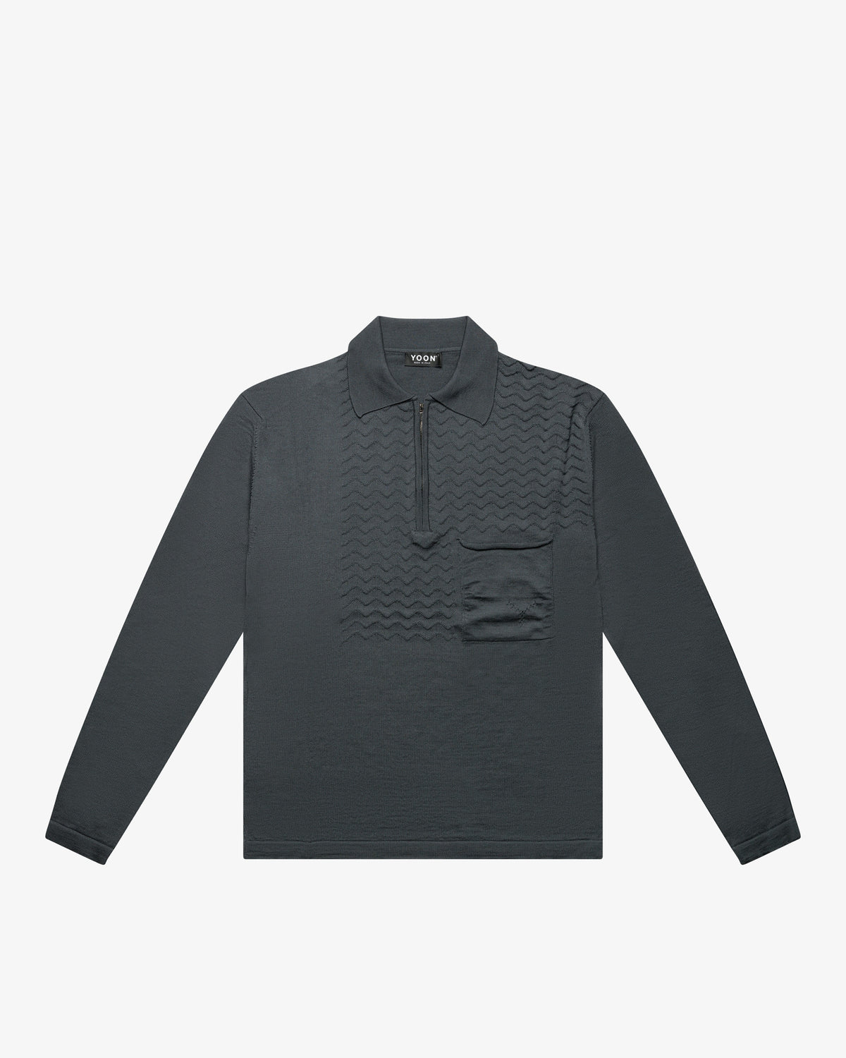 Anthracite Gray Zip Wool Long-Sleeve Polo | YOON
