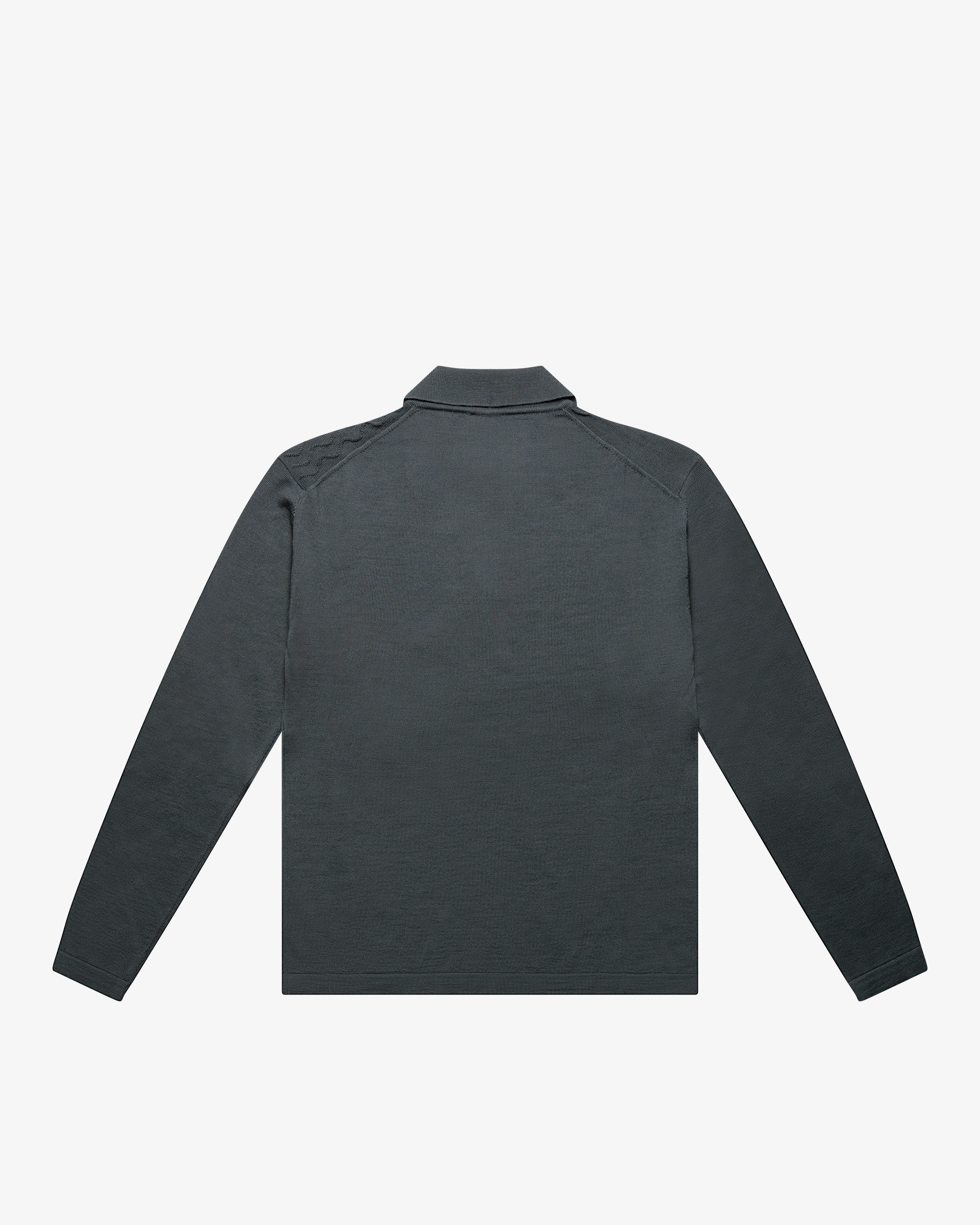 Anthracite Gray Zip Wool Long-Sleeve Polo