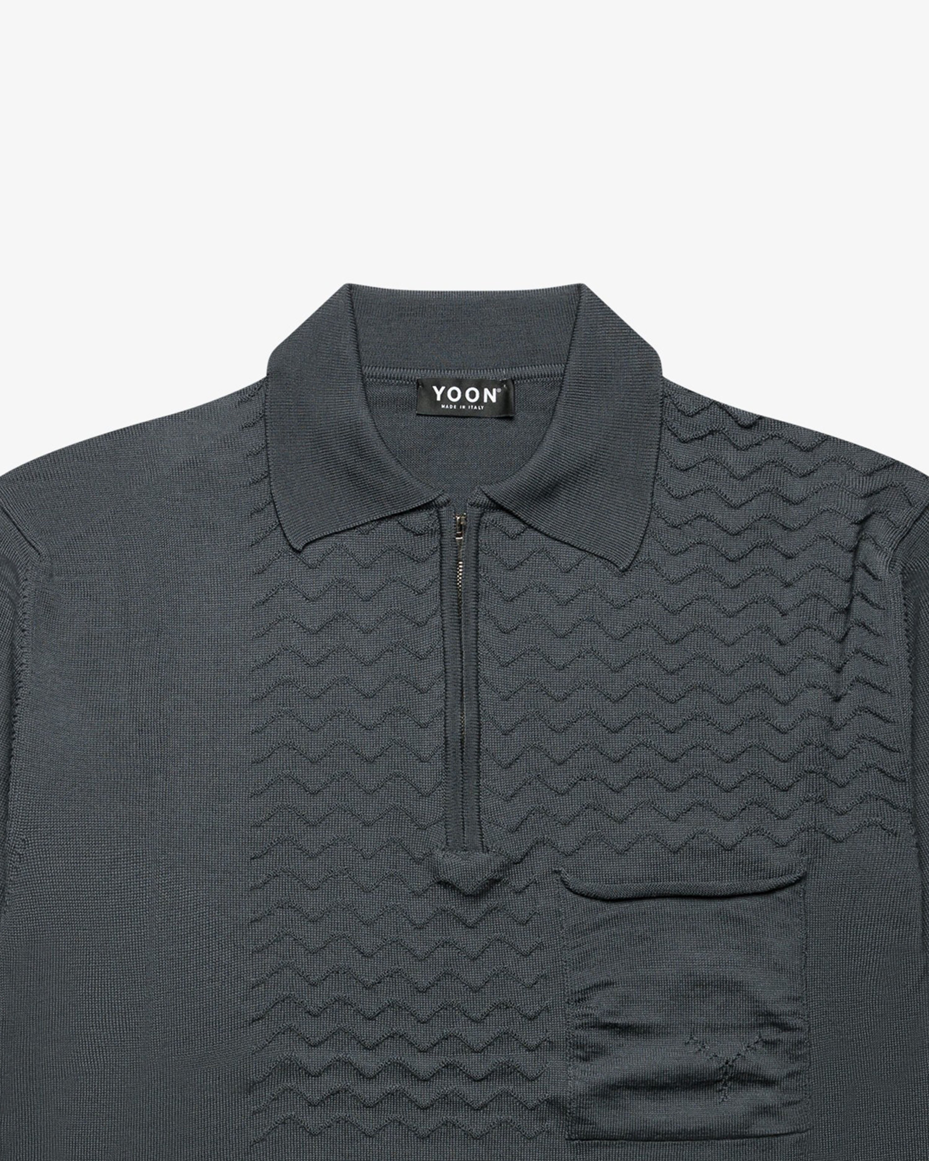 Anthracite Gray Zip Wool Long-Sleeve Polo
